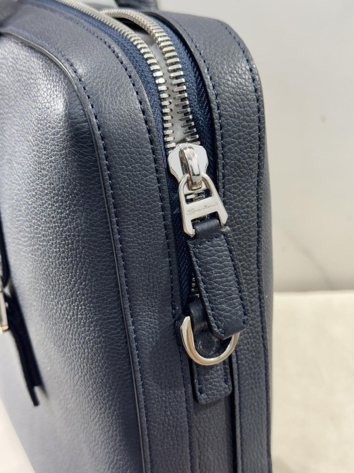 Borsa Santoni Uomo Briefcase Pelle Blu   Luxury Men Bag Santoni Business Work