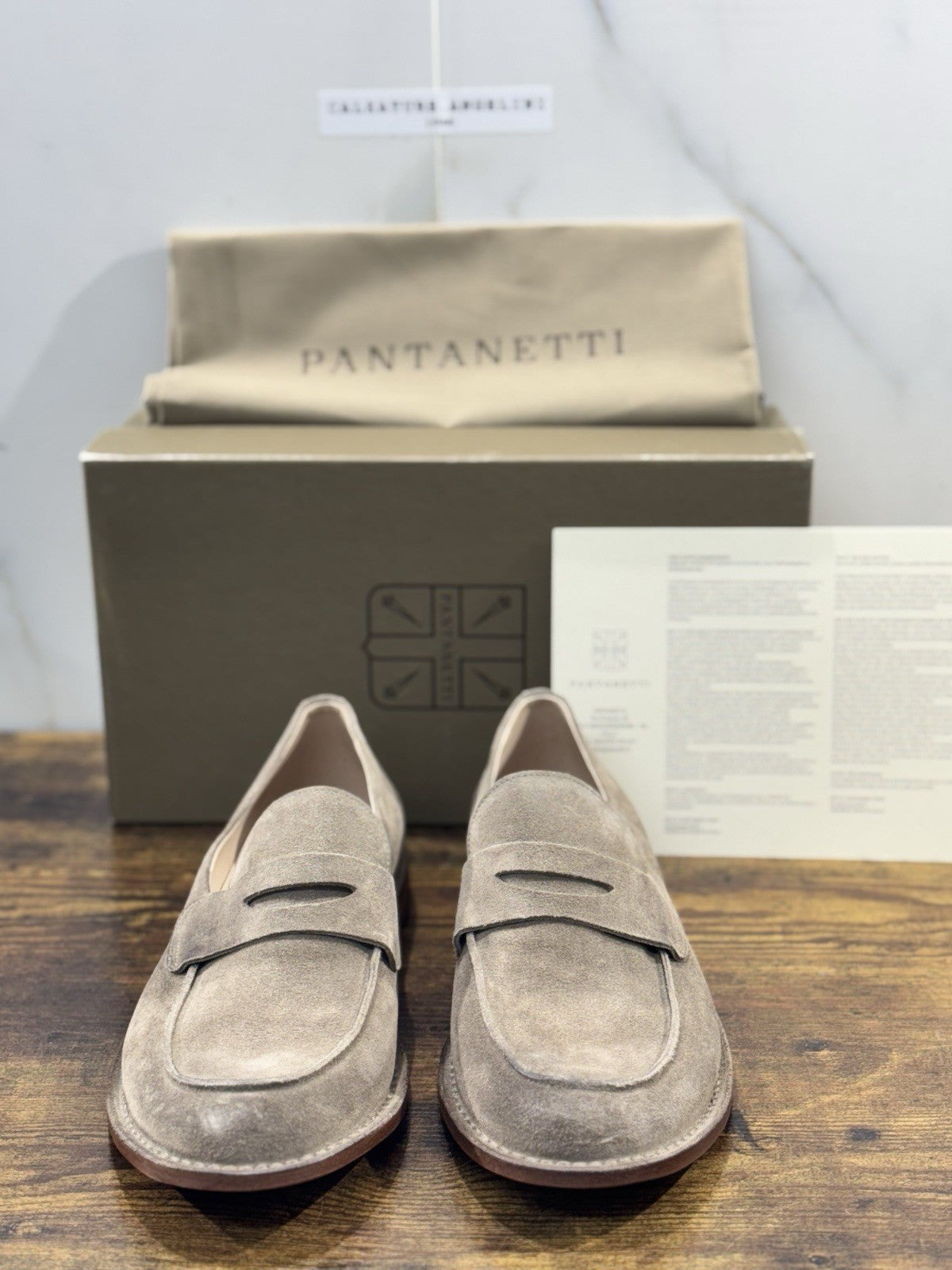 Pantanetti Mocassino Pelle Tortora Suede  Fondo Cuoio Handmade In Italy Uomo 43