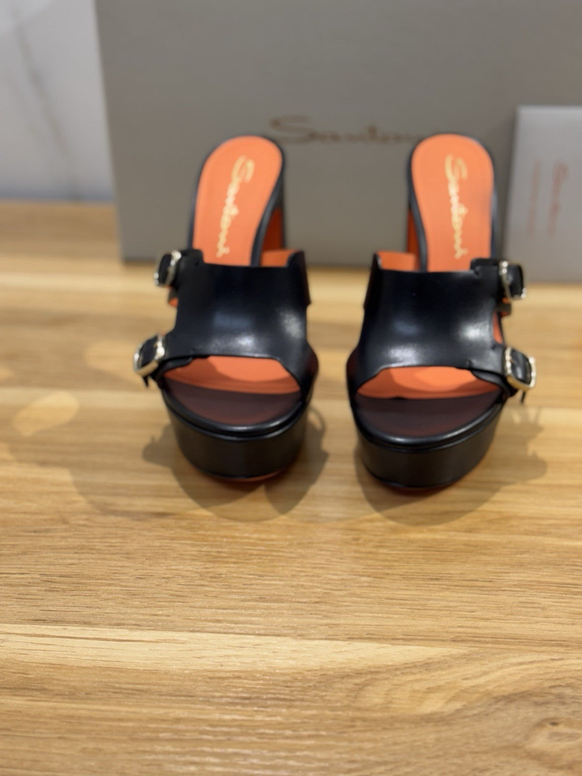 Santoni Sandalo Donna Pelle Nero Con Tacco Luxury Santoni Sandalo Donna 36
