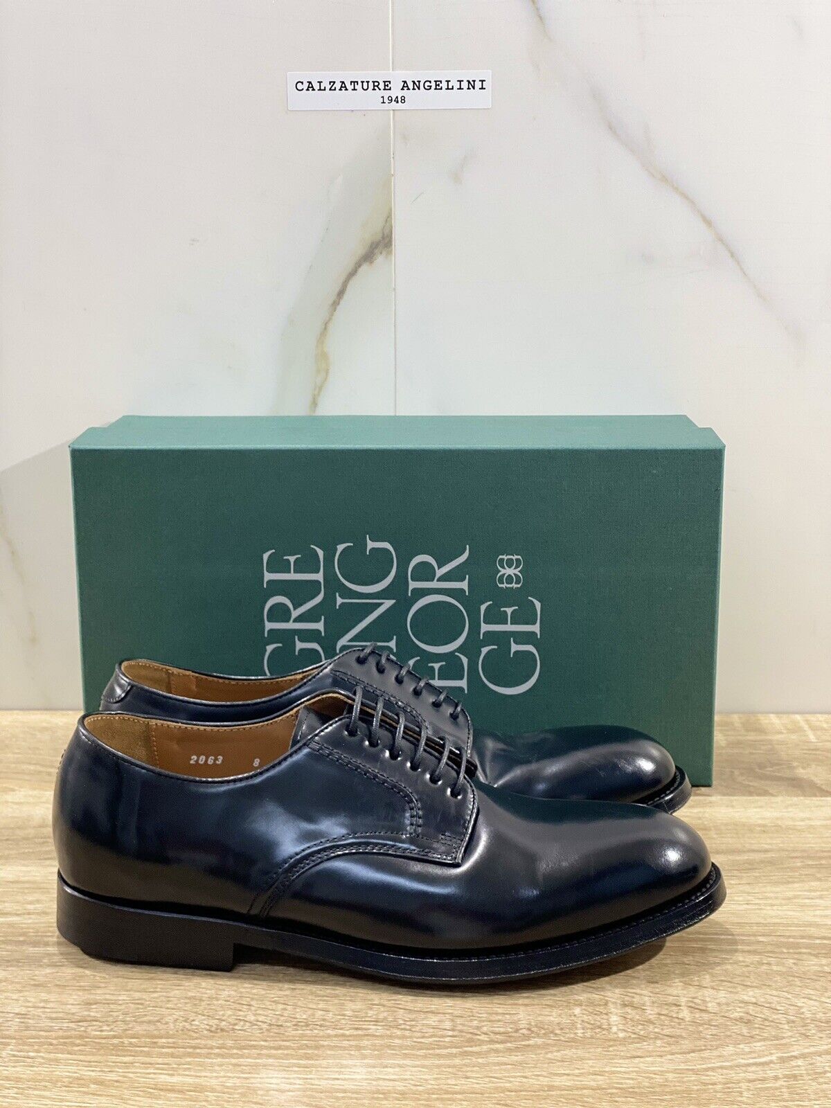 Green George derby nero in pelle polished luxury men  Doppio Cuoio 42