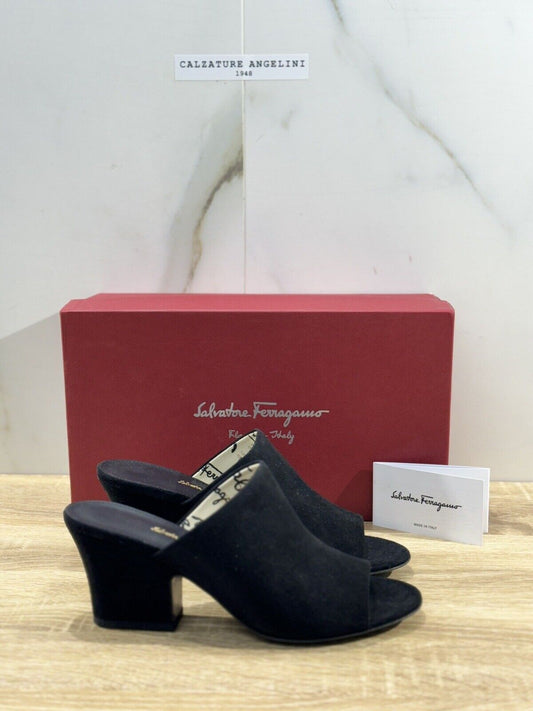 Salvatore Ferragamo Mule  Donna Sophie  Suede Nero Luxury Ferragamo Woman 36