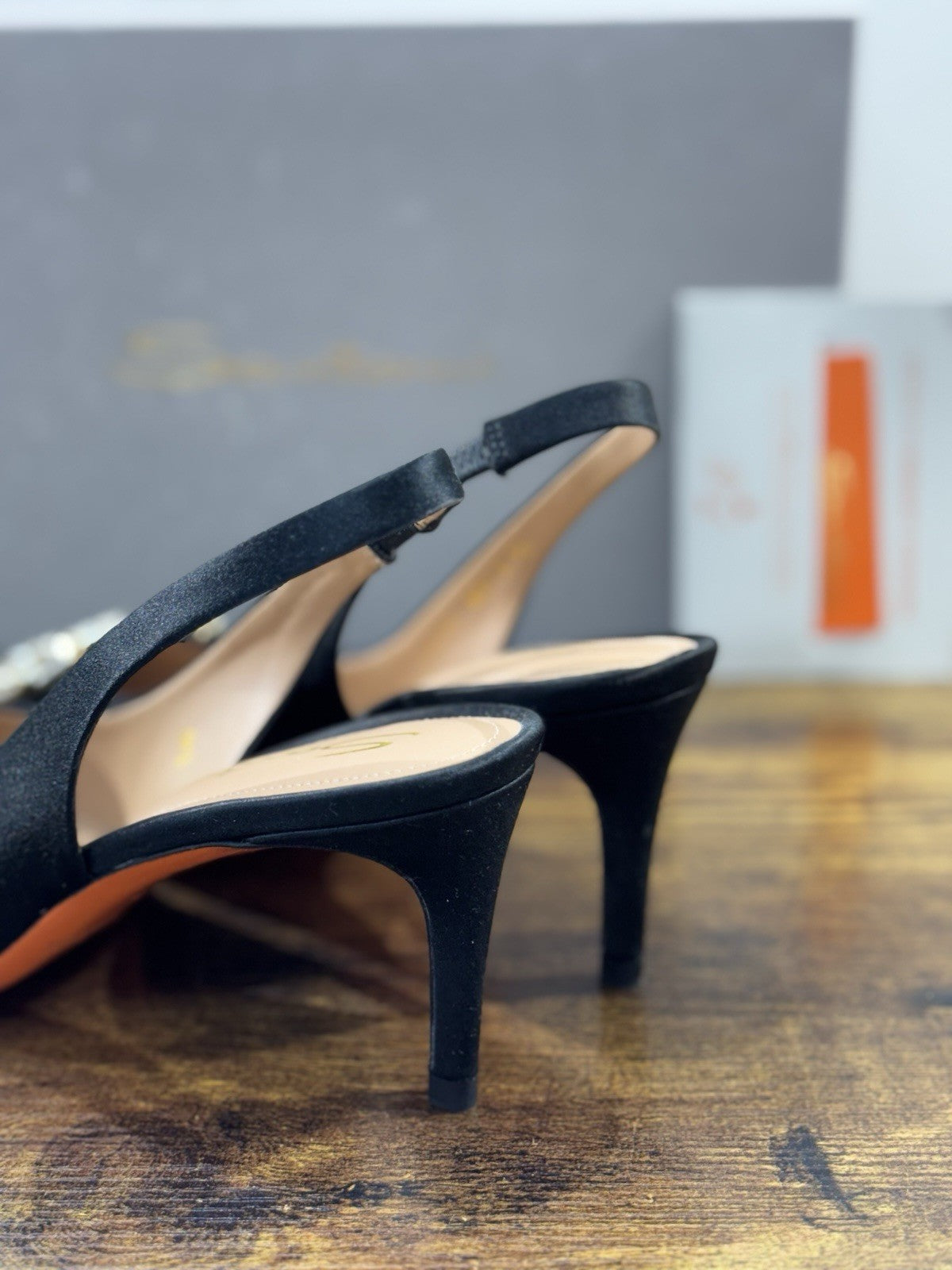 Santoni Sandalo Sling Back Raso Nero Luxury Santoni Scarpe Donna 36