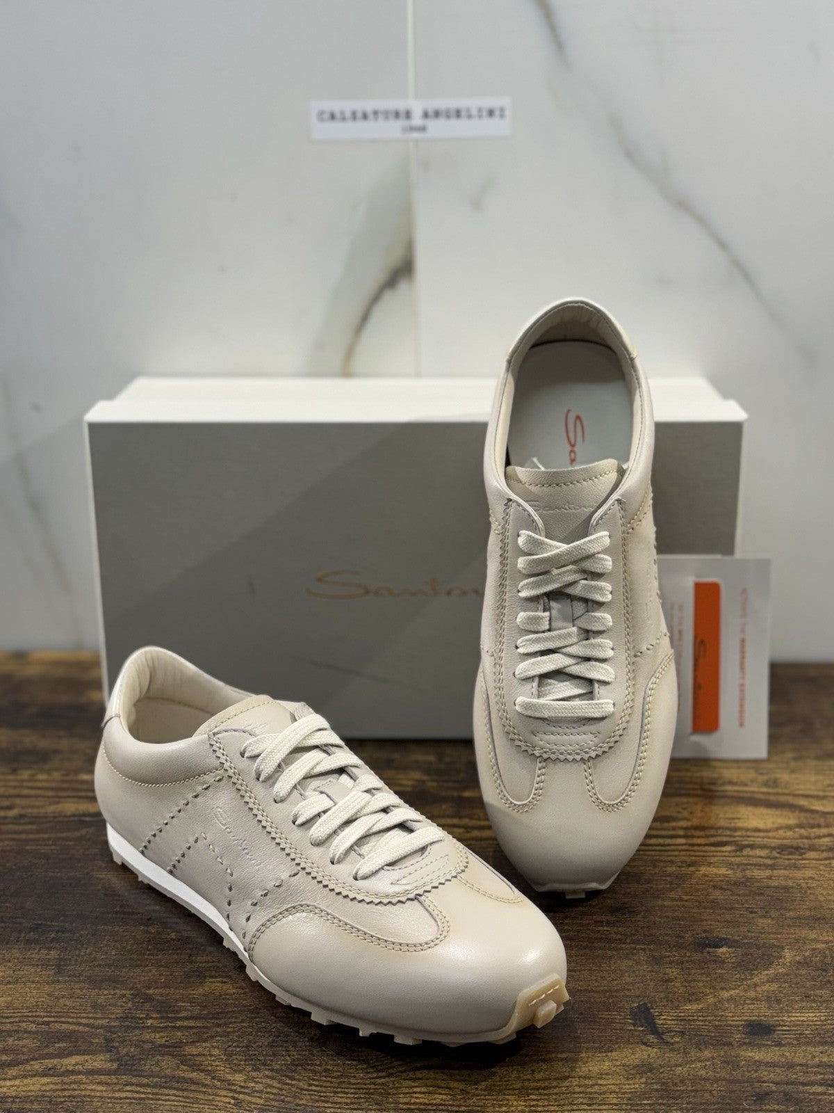 Santoni Sneaker Pelle  Beige  Icon Luxury Men Santoni Shoes Icon Uomo 41.5