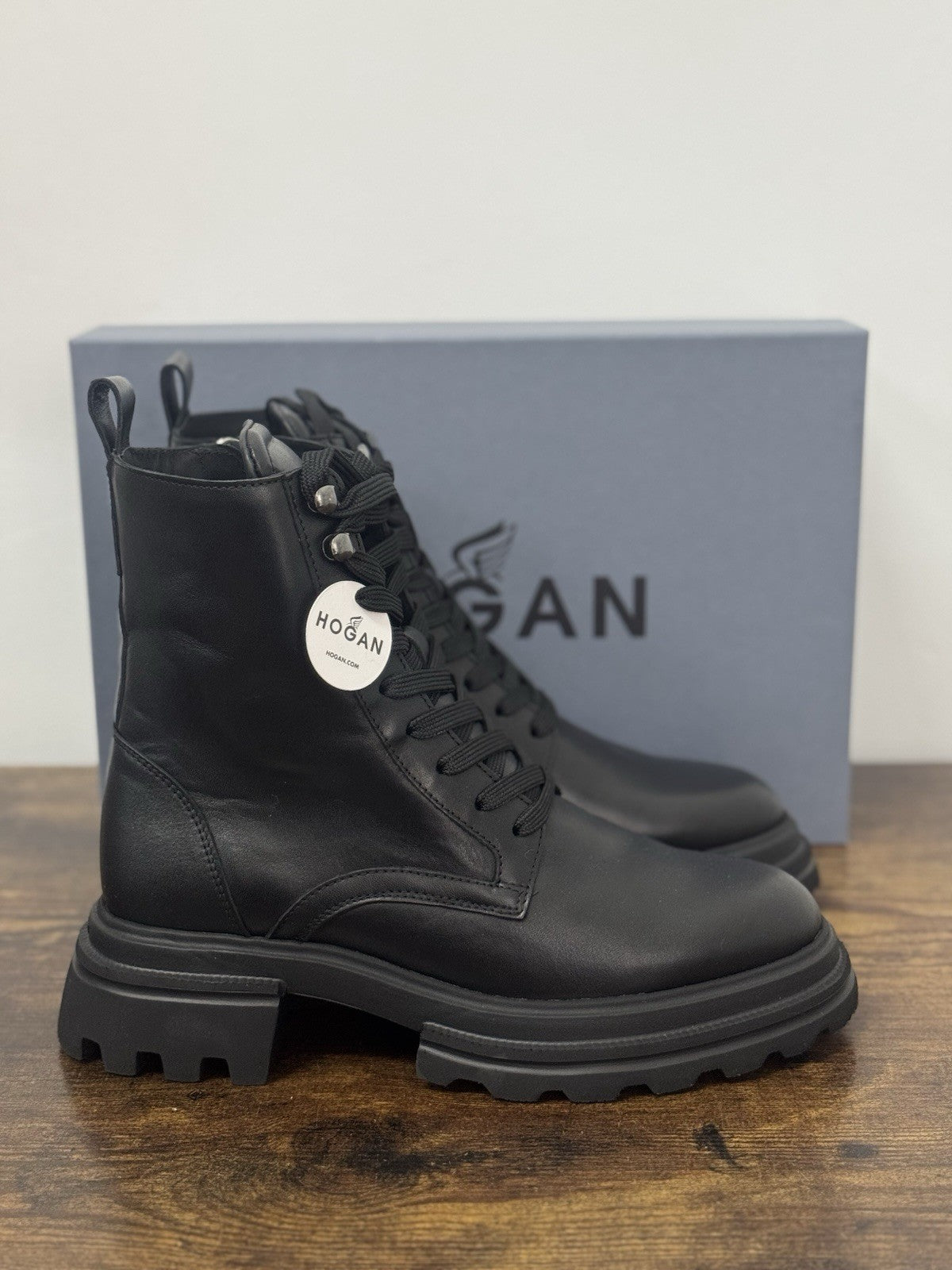 Hogan H674 Combat Boot Pelle Nero Extra Light Memory Foam Donna 40