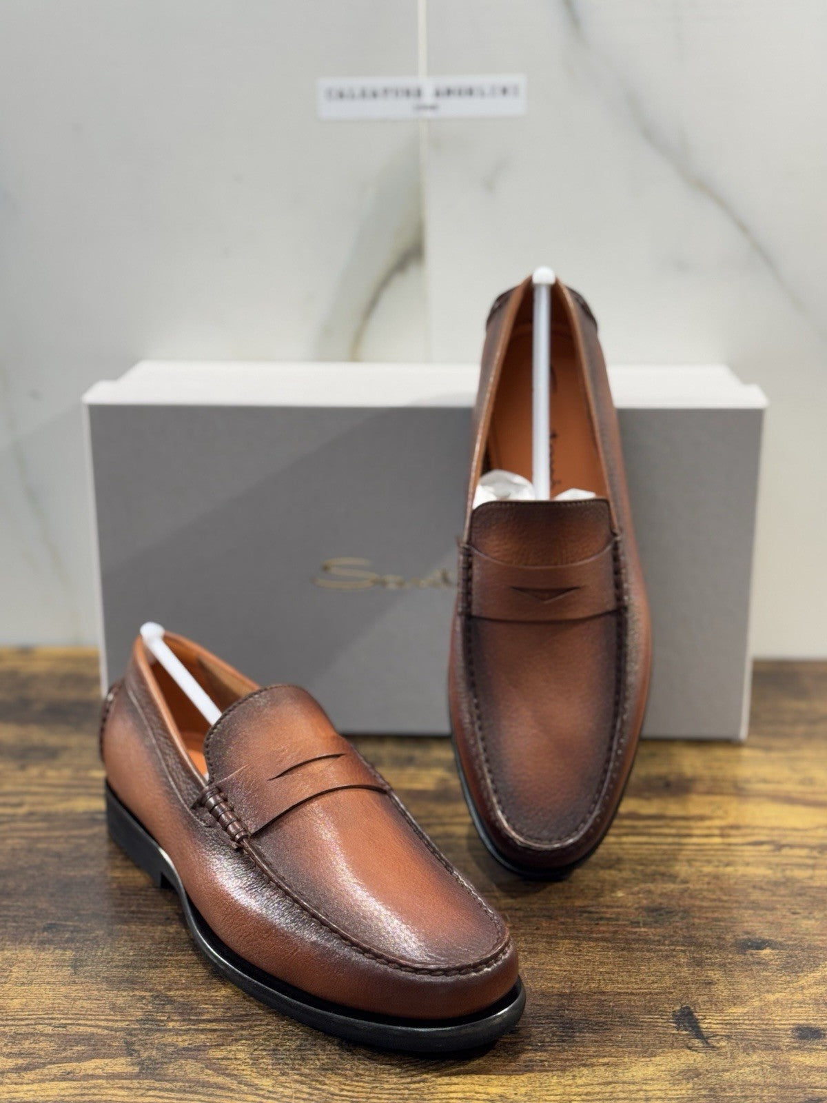 Santoni Mocassino  Flex Pelle Marrone Luxury Santoni Scarpa Uomo 41