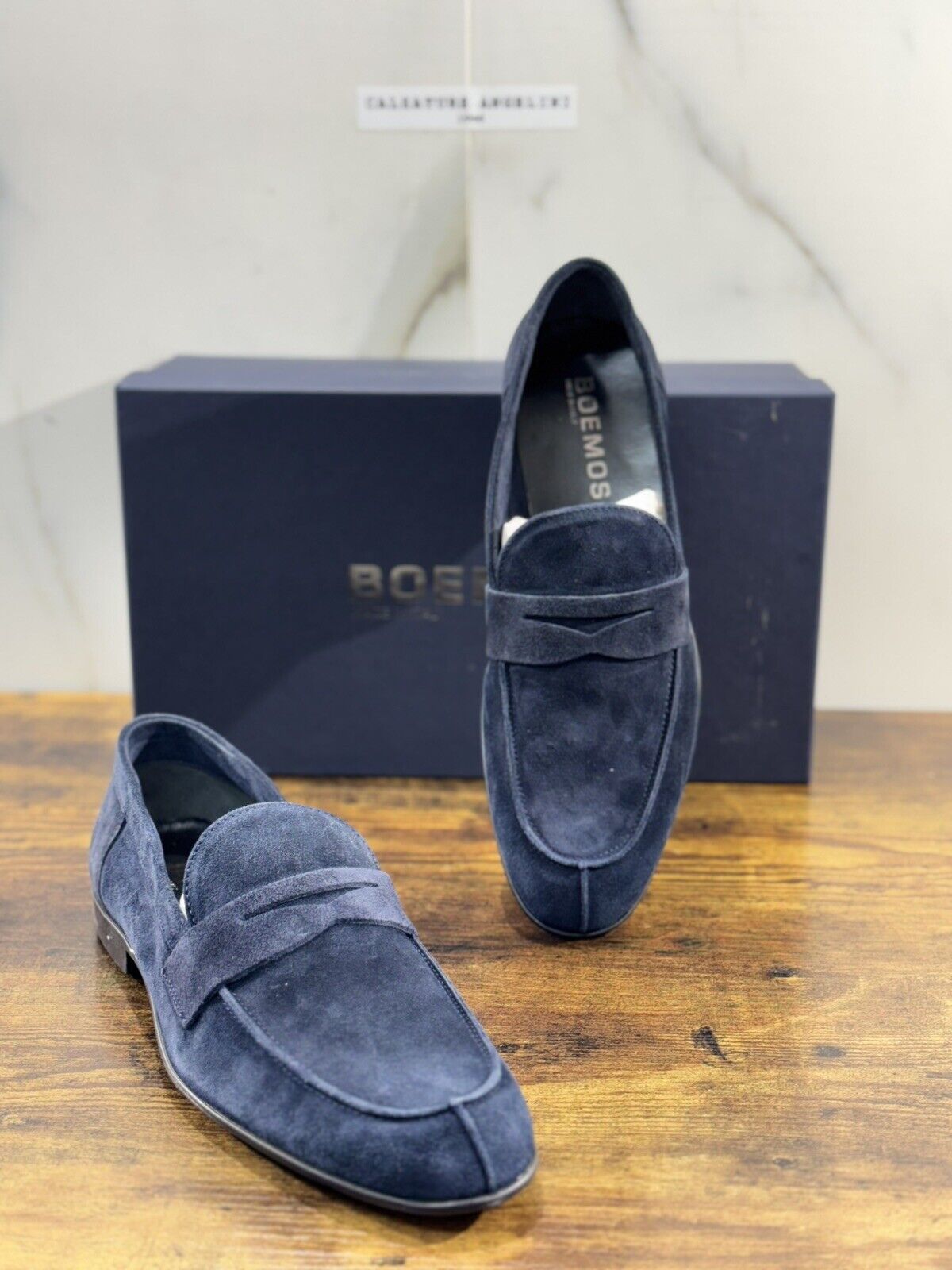 Boemos Mocassino Uomo Fondo Gomma Extra Light Suede Blu     Made In Italy 40