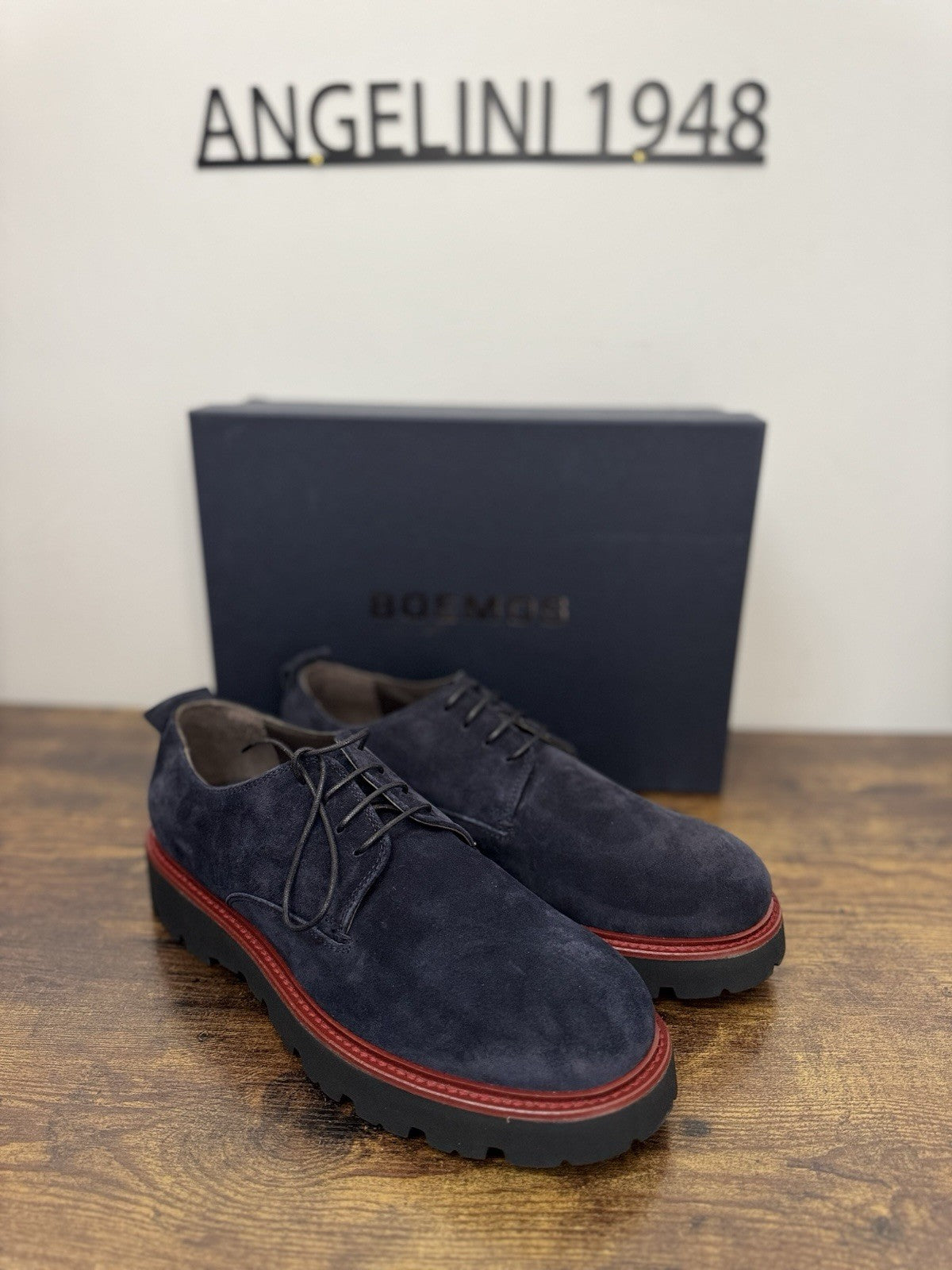 Boemos Stringata  Pelle Suede Blu    100% Made In Italy Casual Boot Uomo 42