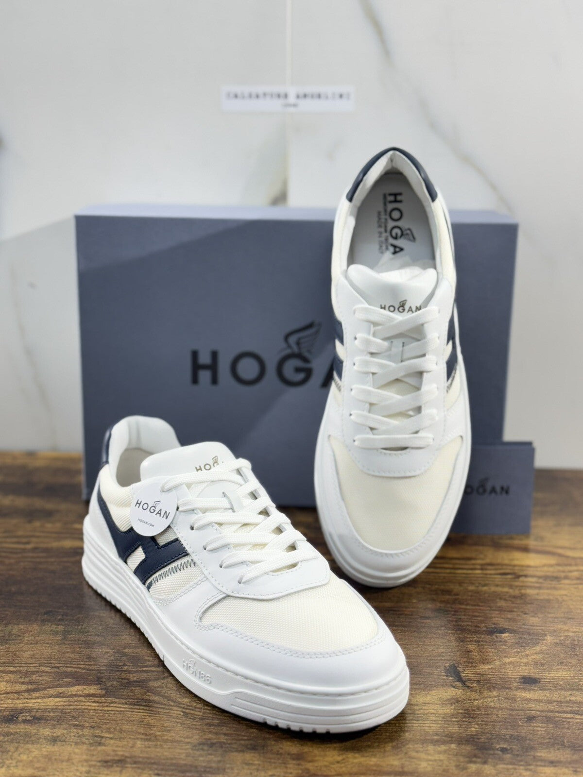 Hogan H630     sneaker Pelle Blu Bianca     memory foam Luxury Hogan Men 40.5