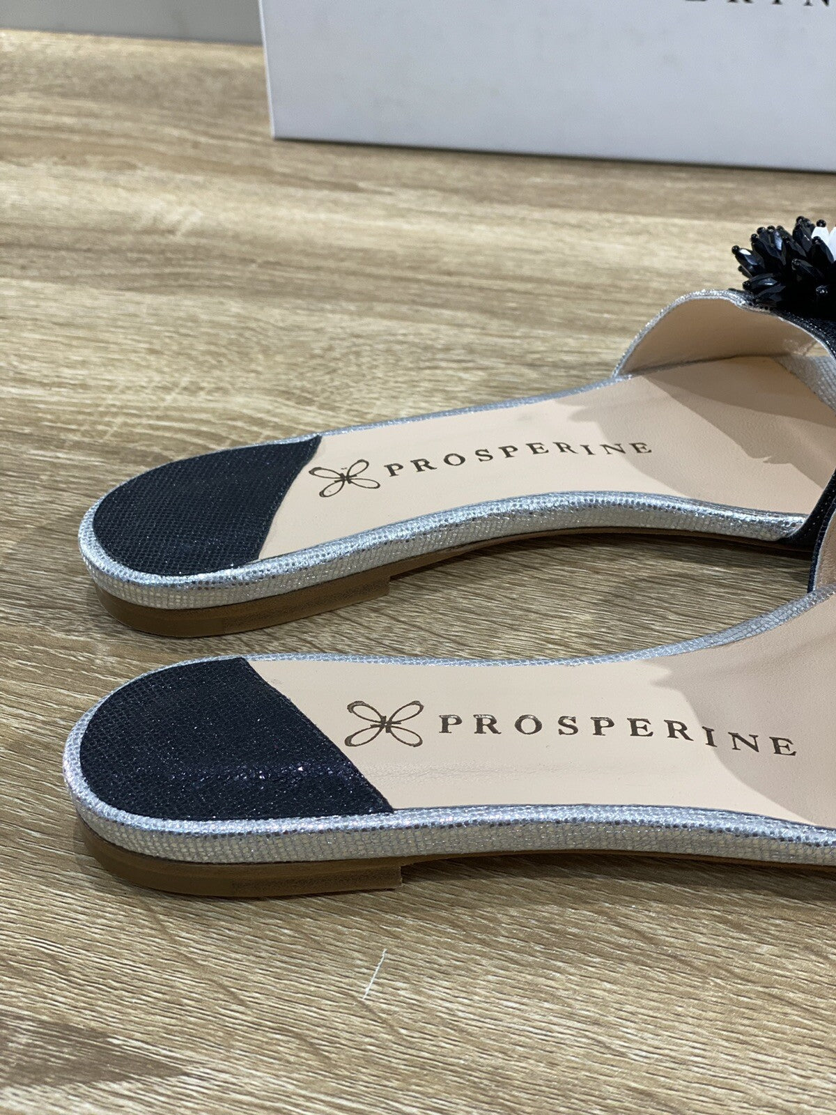 Prosperine Sandalo donna 8062    Pelle Argento Nero Flat Mule 41