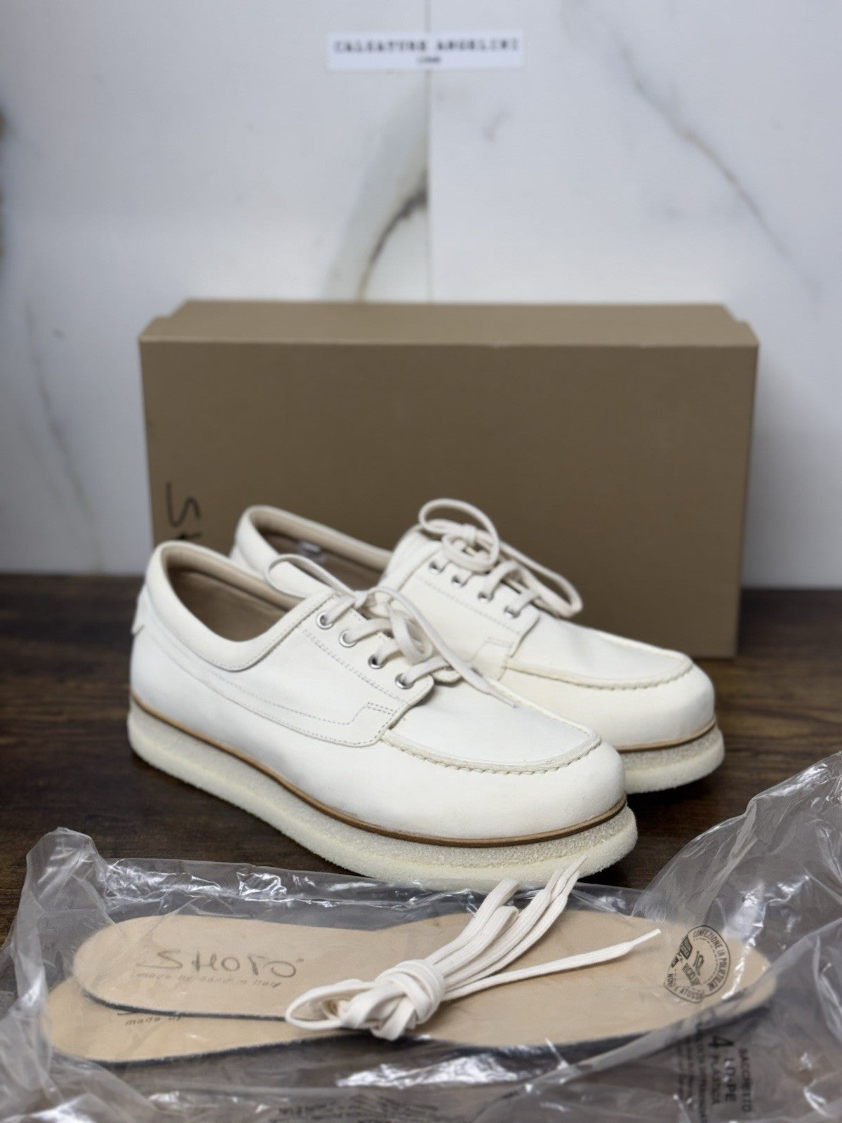 Shoto Scarpa Pelle Bianca Straccio Handmade In Italy Casual Luxury Uomo 41