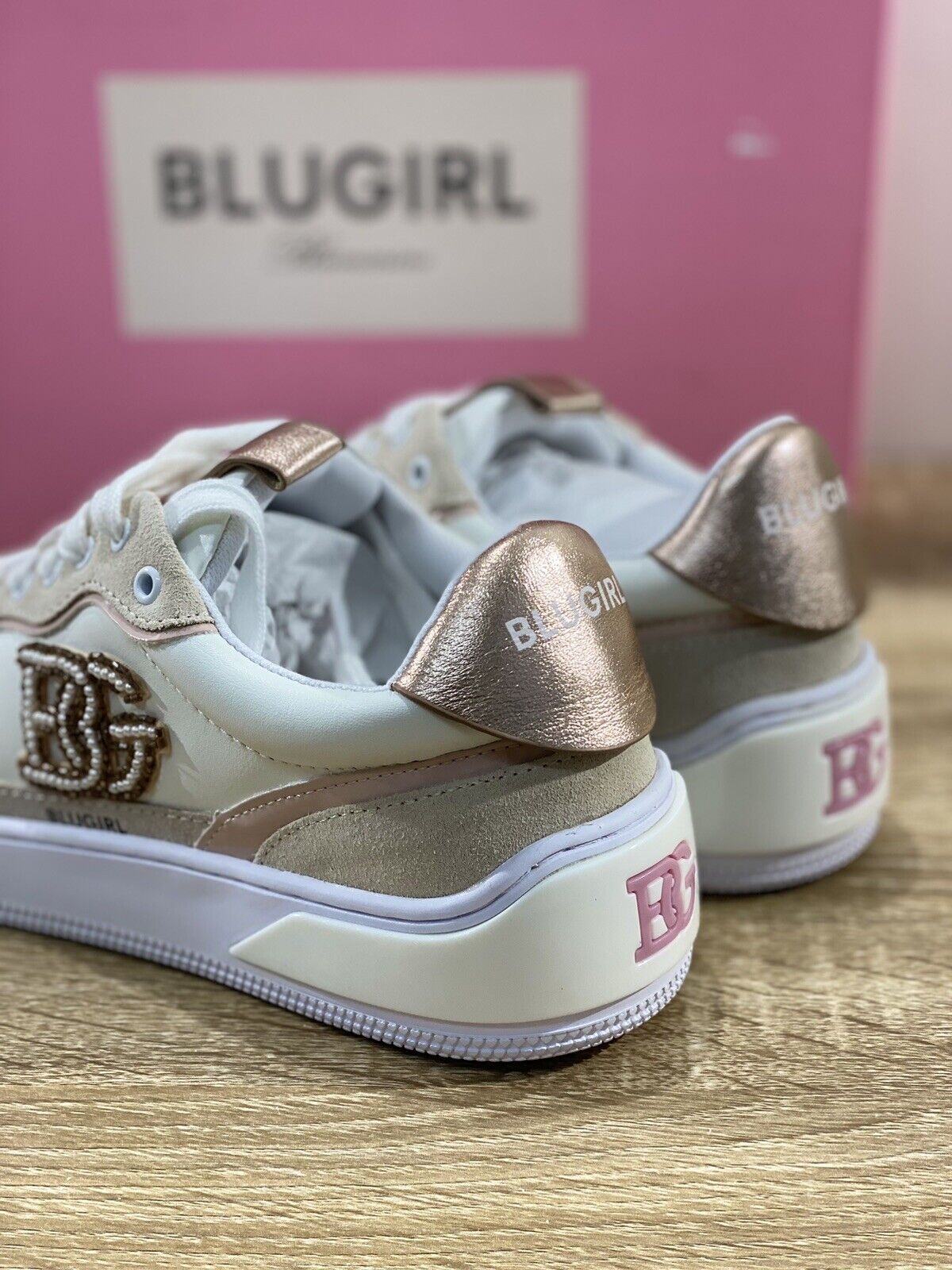 Blugirl Blumarine Donna sneaker Wow Pelle Skin Rose casual shoes woman 39