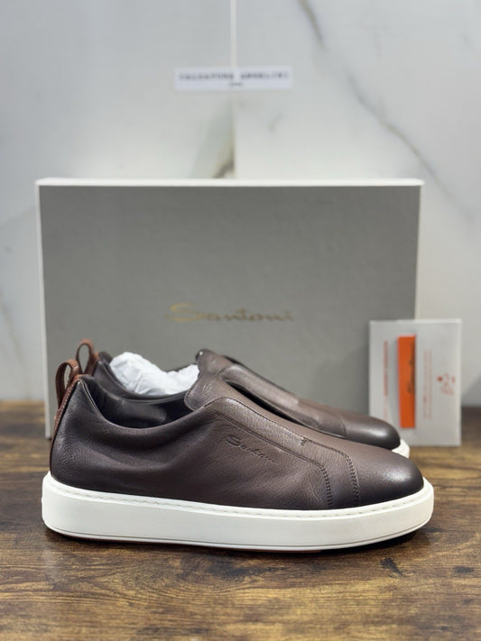 Santoni Sneaker No Lace Pelle Marrone Icon Santoni Scarpe Uomo 39.5