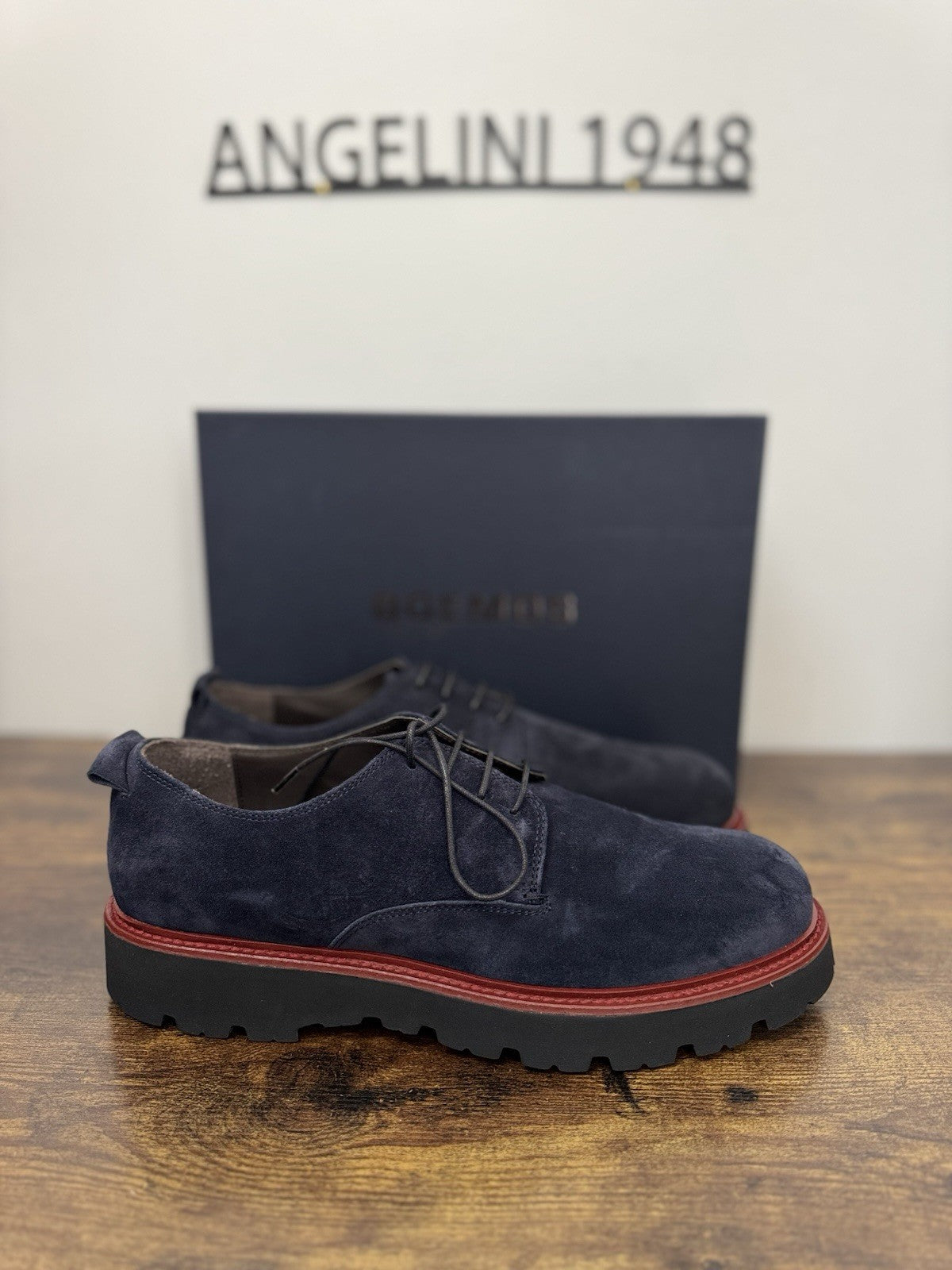 Boemos Stringata  Pelle Suede Blu    100% Made In Italy Casual Boot Uomo 44