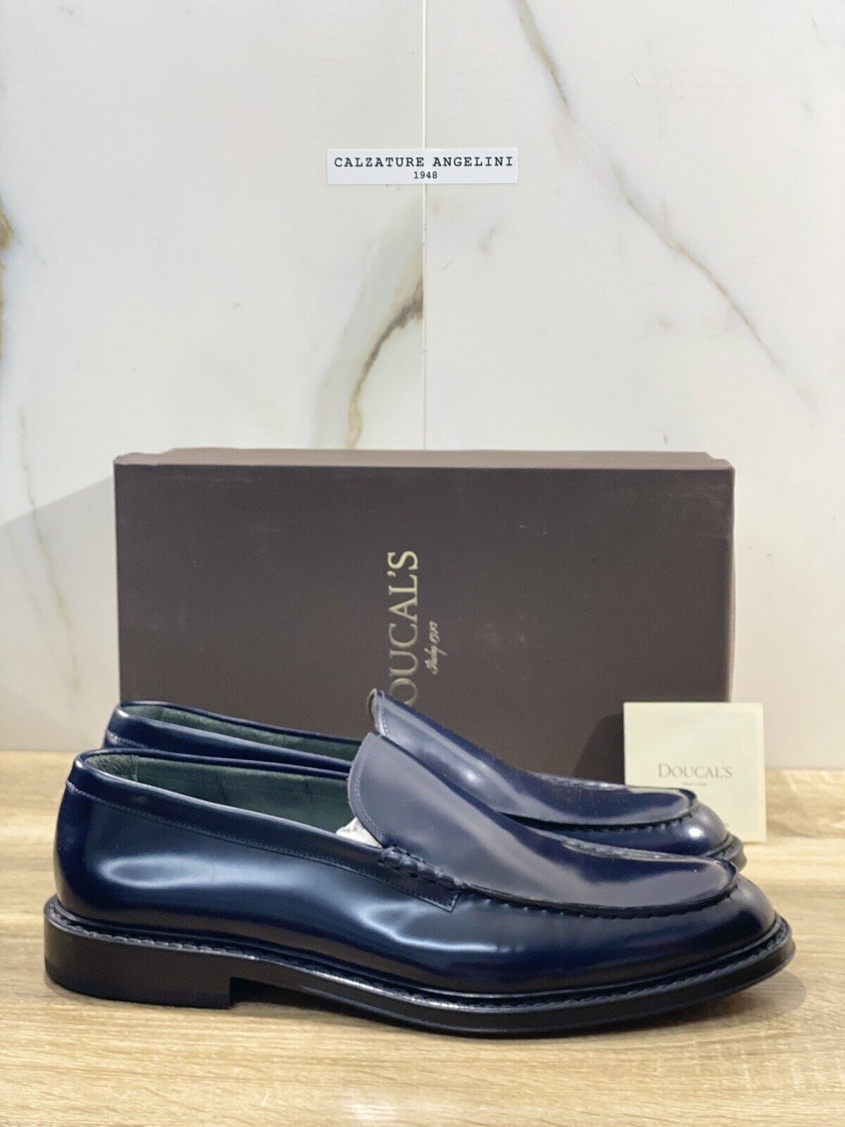 Doucal’s Mocassino Uomo Wash Pelle Blu Fondo Cuoio Luxury Men  45