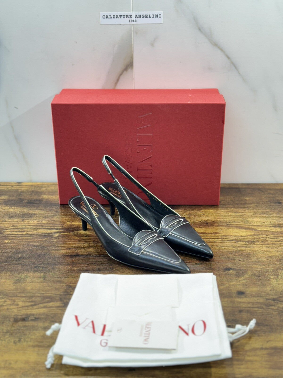 VALENTINO  GARAVANI SLING BACK DONNA PELLE NERA LUXURY Décolleté 38.5