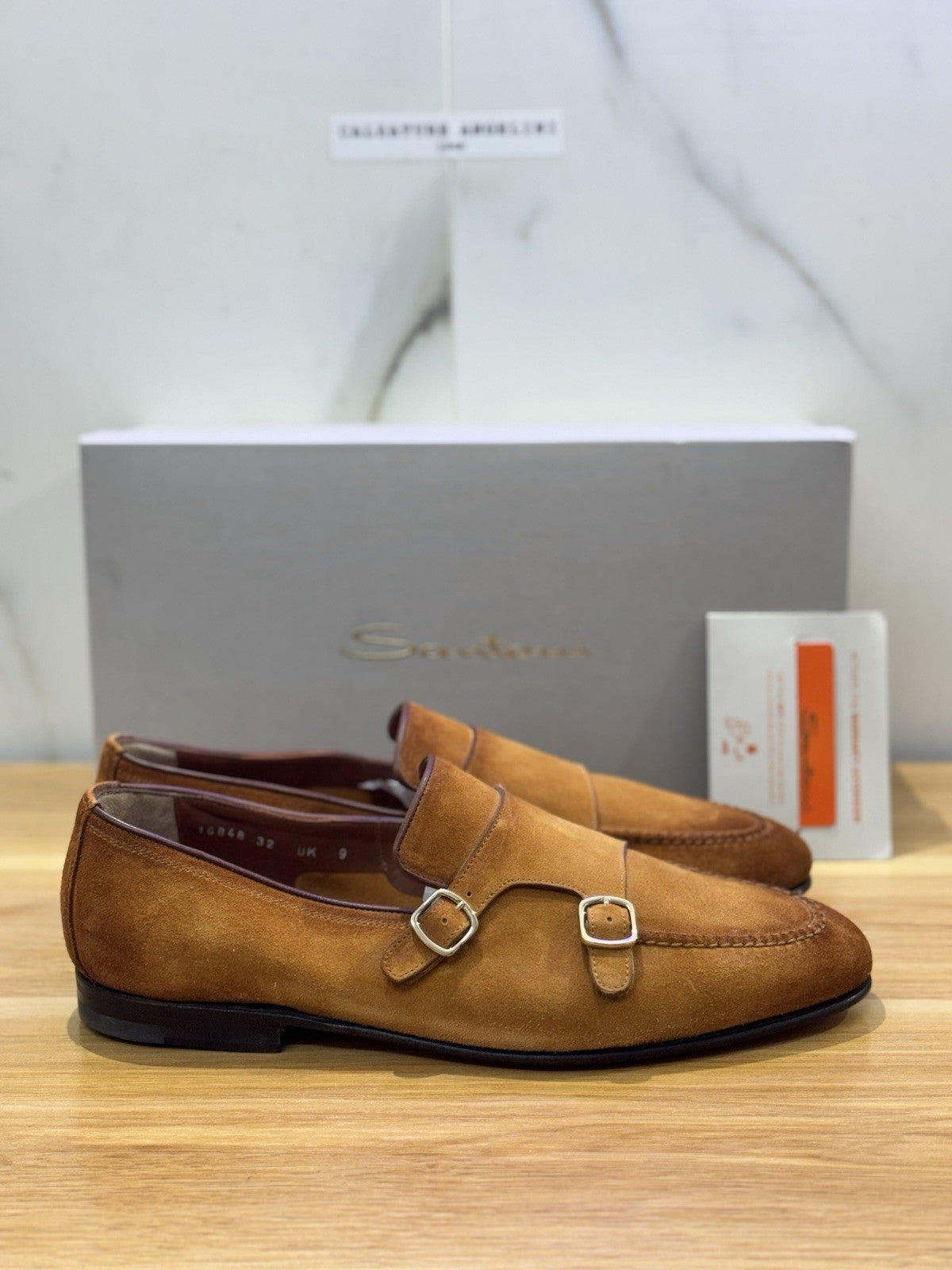 Santoni Mocassino Double Buckle  Goodyear Suede Cuoio  Luxury Santoni Uomo 43