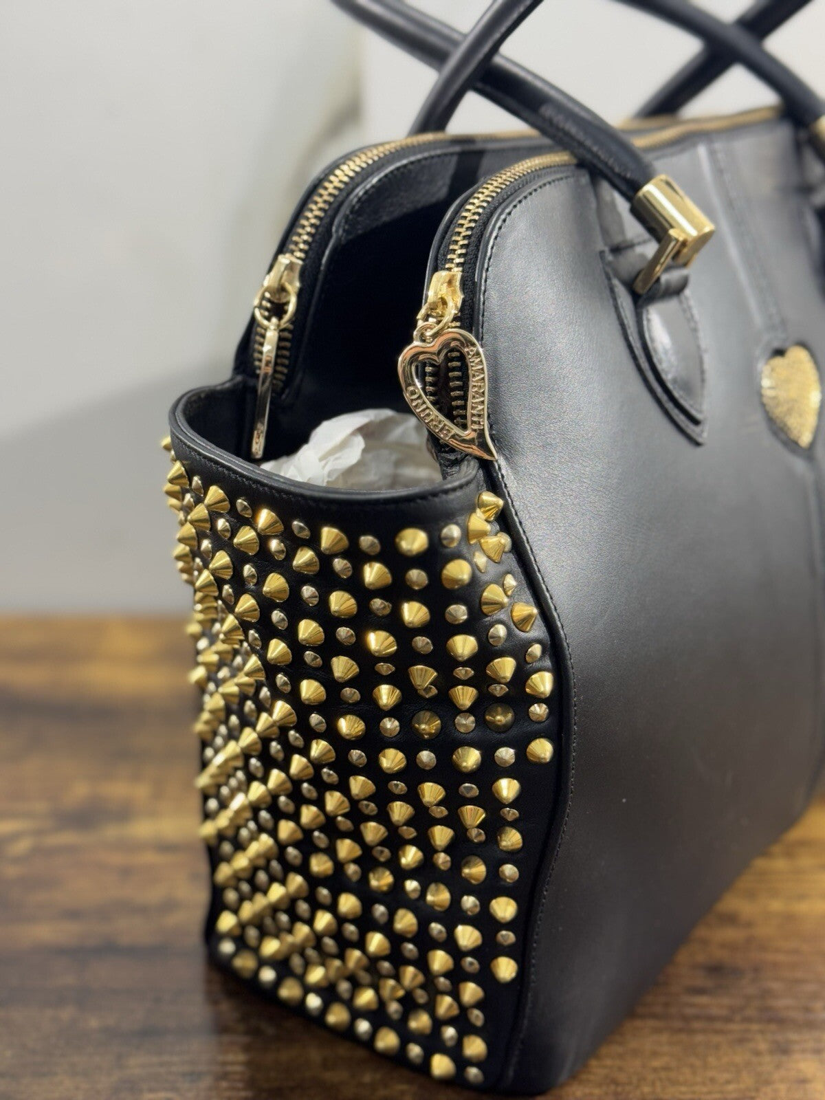 Bruno Amaranti Borsa Donna In Vera Pelle   Luxury Craftmanship Bag  Borchie