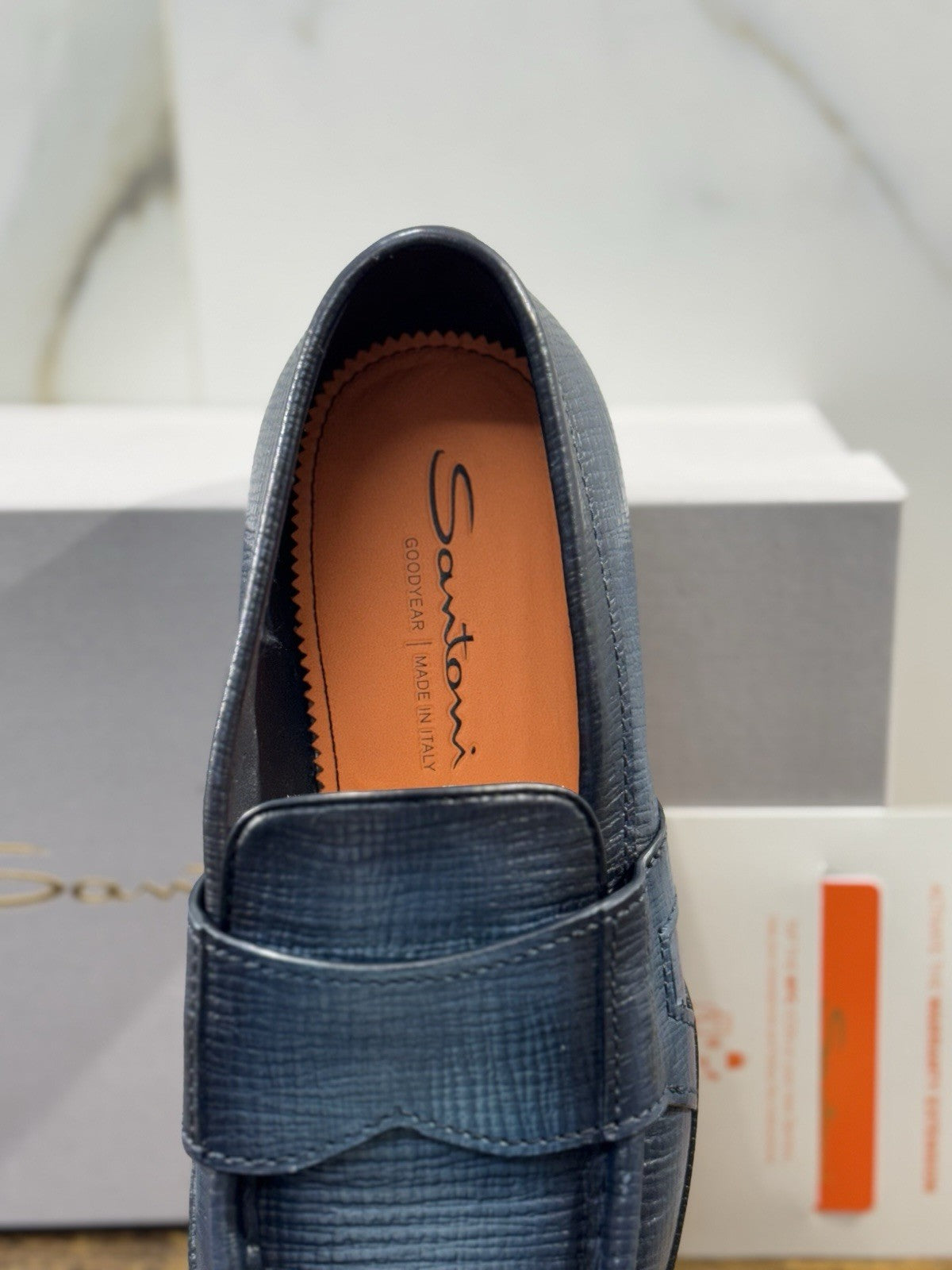 Santoni Mocassino Goodyear Pelle Blu      Luxury Santoni Scarpa Uomo 40