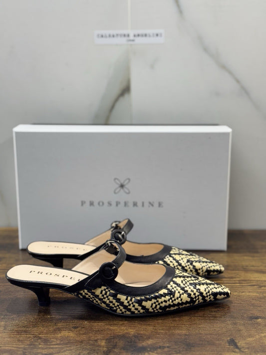 Prosperine Mules Pelle Nero Beige Con Tacco Causal Sabot Donna 38