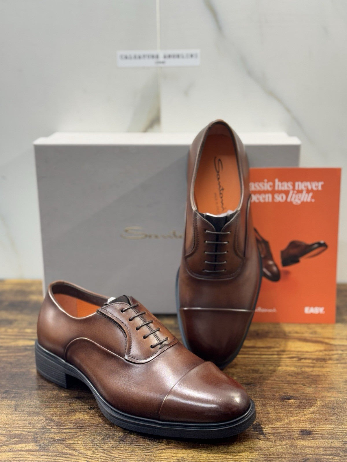 Santoni Stringata Oxford Easy On Pelle Marrone Luxury Santoni Scarpa Uomo 43