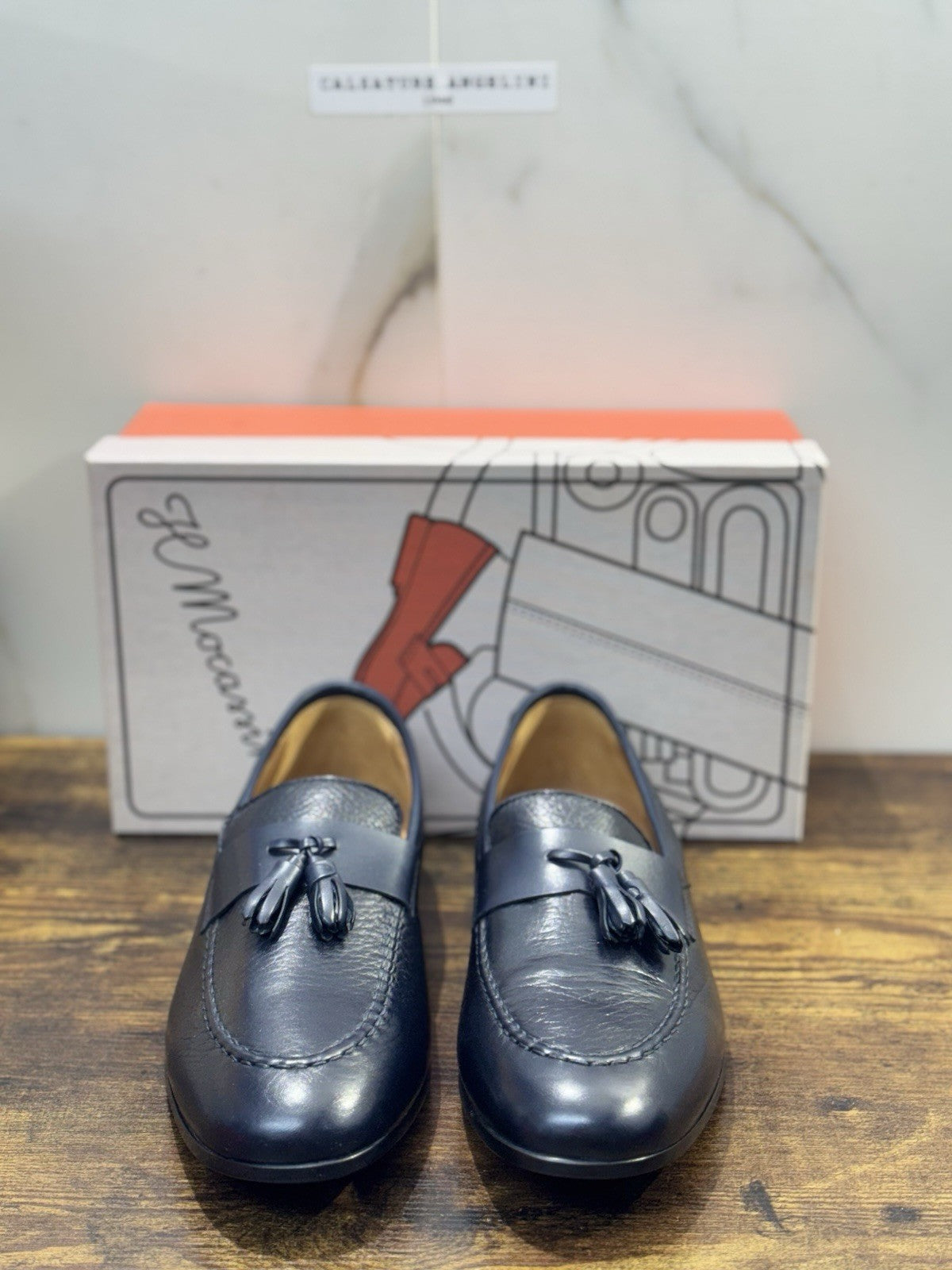 Il Mocassino Pelle Blu Nappine  Casual Scarpa Uomo Fatta A Mano 42