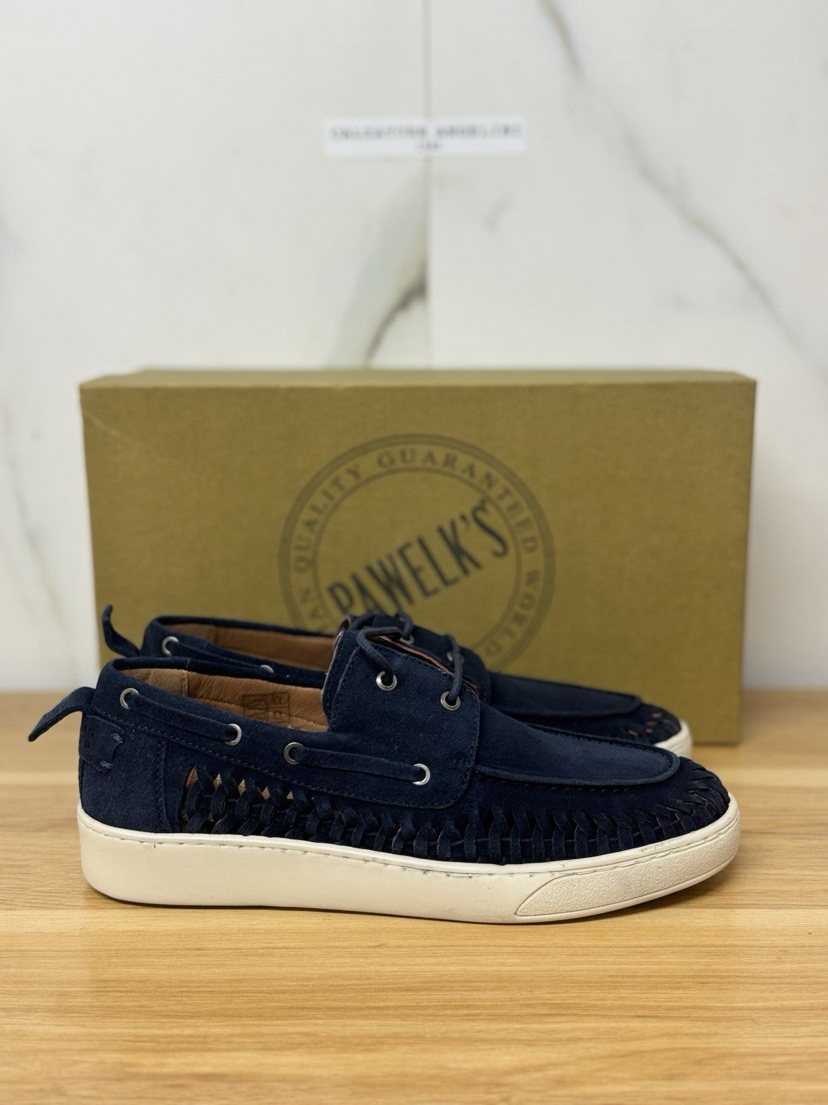 Pawelk’s Boat Shoes Pelle Suede Navy         Hand   Made  In Italy   Uomo 45