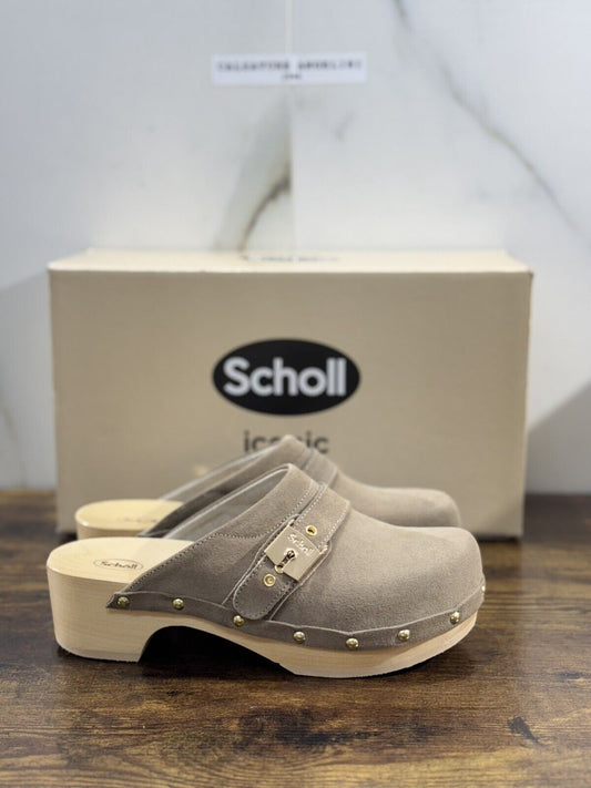 Scholl Iconic Zoccolo Donna Suede Beige Casual Clogs 40