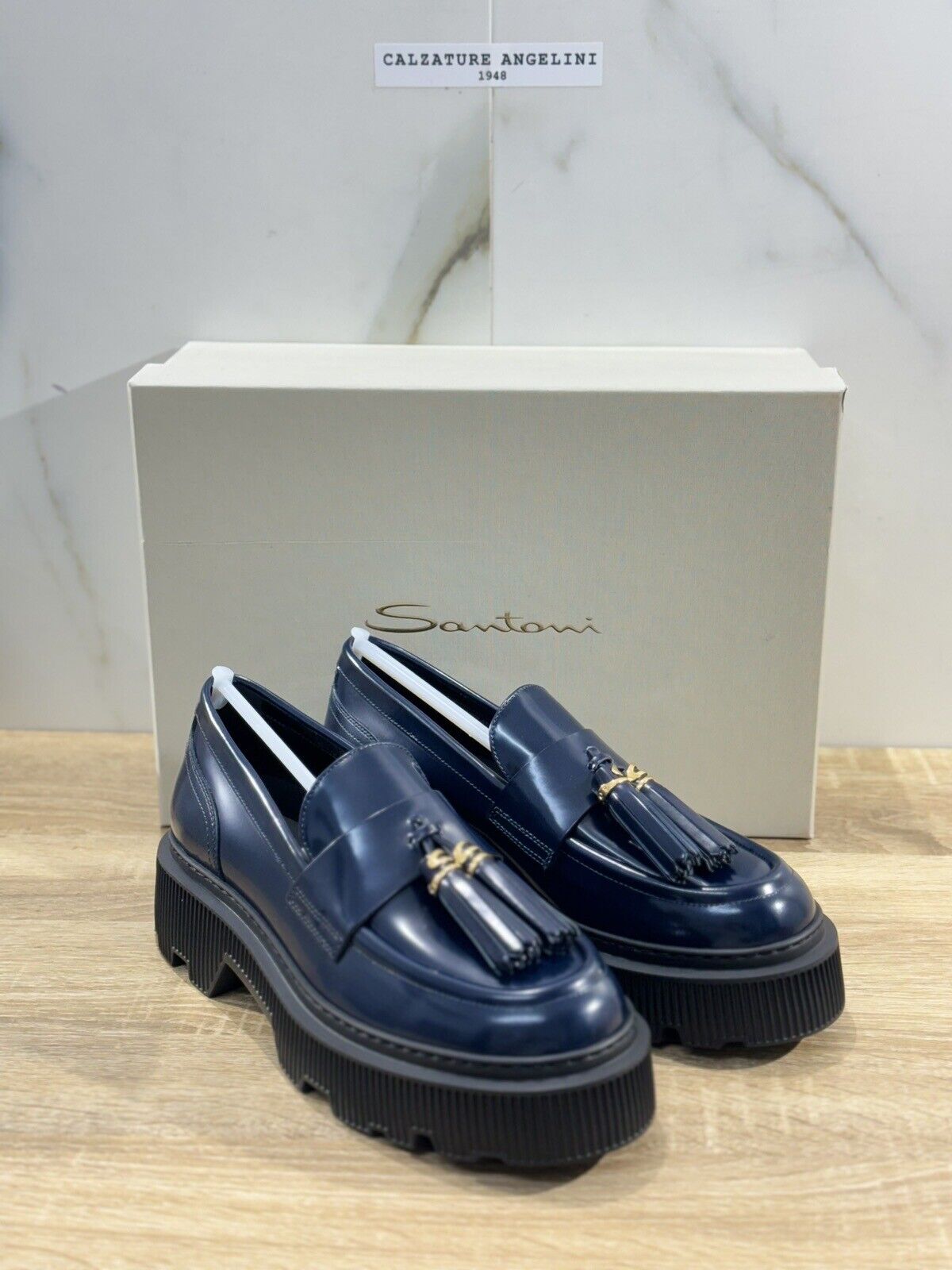 Santoni Mocassino  Donna In Pelle Blu  Luxury Santoni Casual Loafer Logo 39