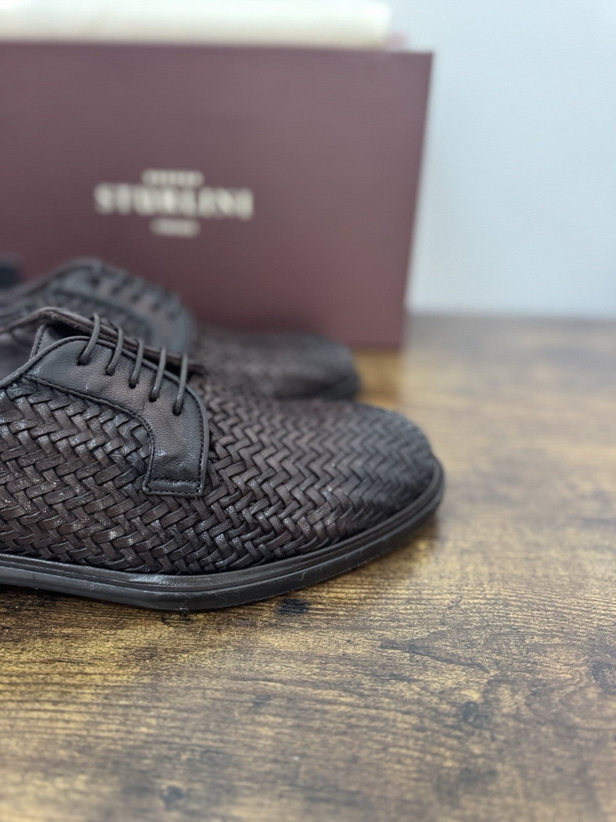 Sturlini  Derby Pelle Marrone Intrecciato    Luxury Scarpa Uomo 42