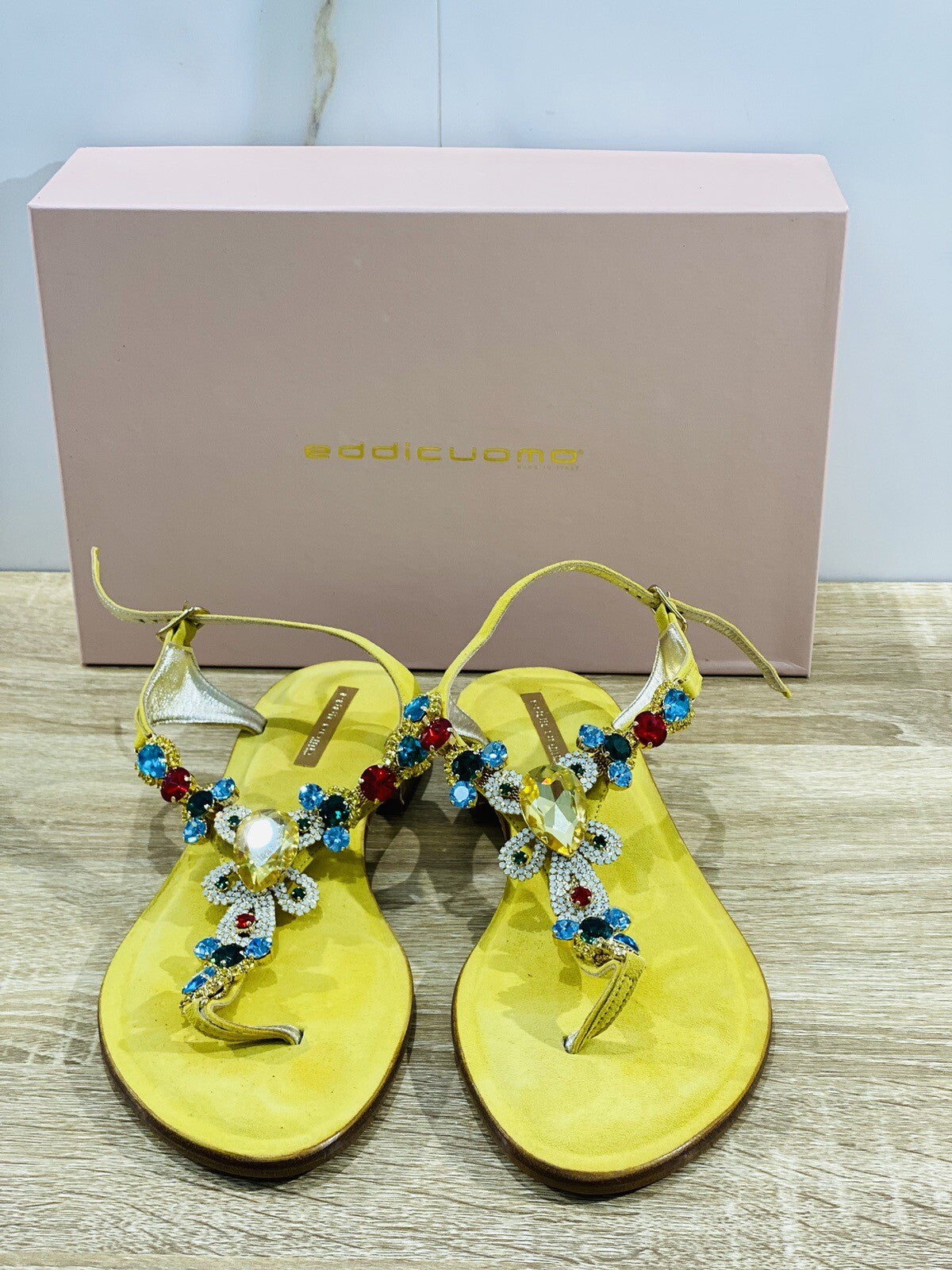 Eddi Cuomo Luxury Sandals Donna Giallo Fatti A Mano Totally Handmade 39