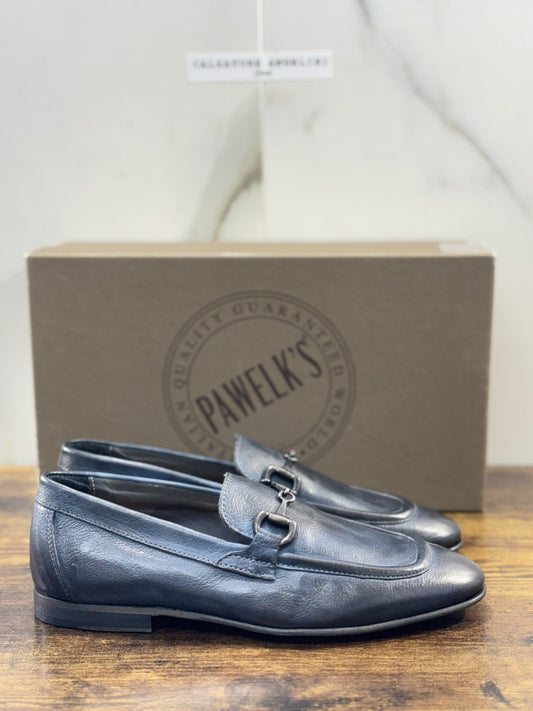 Pawelk’s Mocassino    Uomo Pelle Blu      Hand   Made  In Italy Washed  44