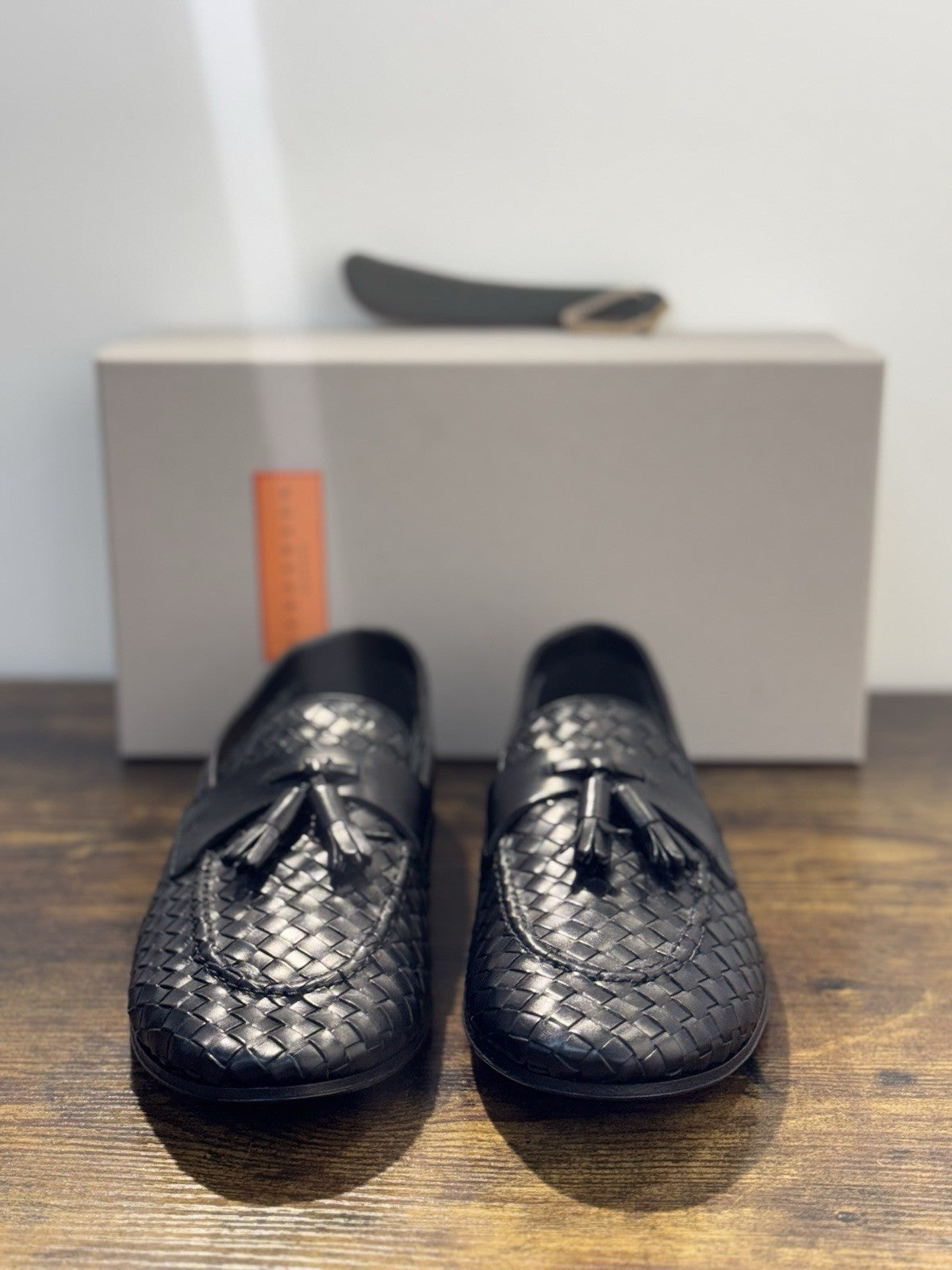 Henderson Baracco Mocassino Intrecciato Tassel Pelle Nero Casual Uomo 43.5
