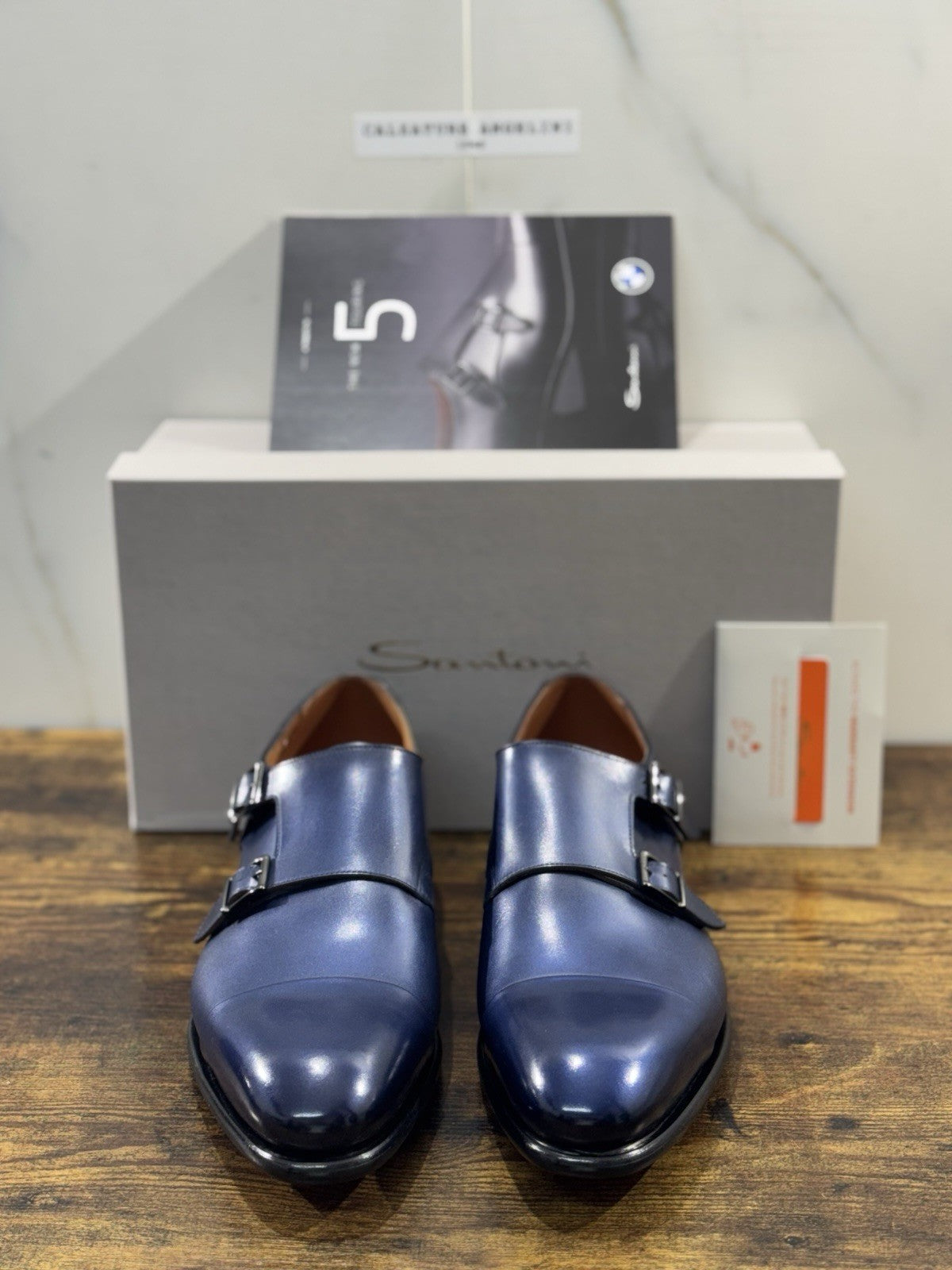 Santoni Doppia Fibbia Pelle Blu  Goodyear Luxury Tribute BMW Serie 5  Uomo 42.5