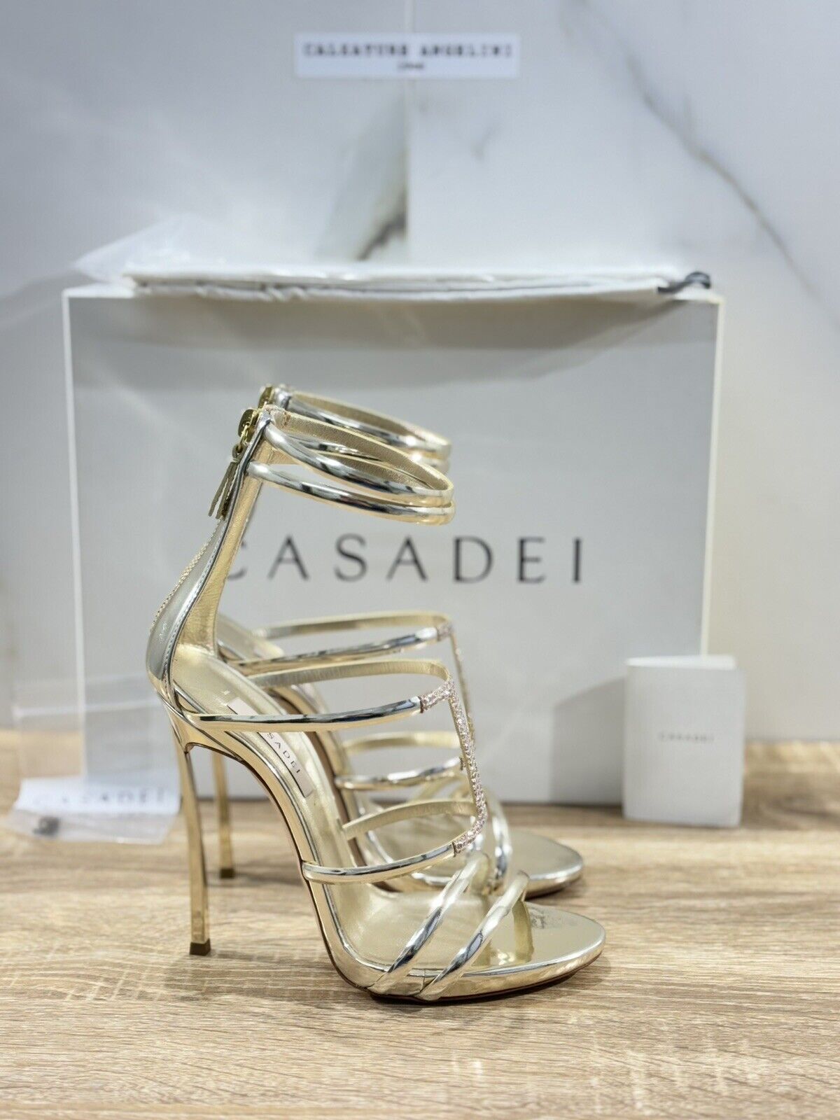 Casadei Sandalo Donna Pelle Platino  Tacco Blade Luxury Casadei Woman 41