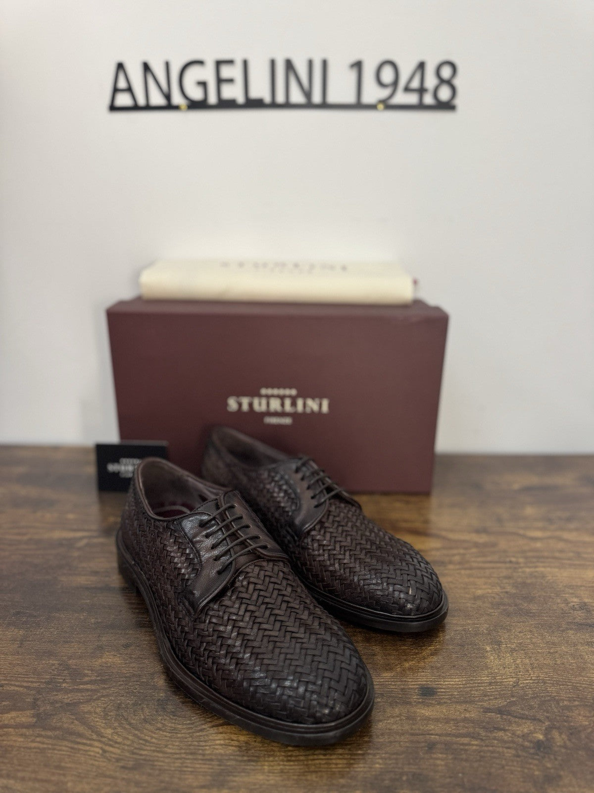 Sturlini  Derby Pelle Marrone Intrecciato    Luxury Scarpa Uomo 43