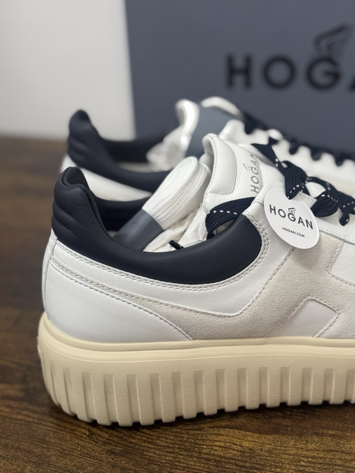 Hogan H-stripes  H Spezzata Pelle Blu  Bianca Memory Foam  Hogan Uomo 39