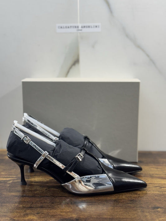Sergio Levantesi Décolleté Pelle Nero Argento Luxury Made In Italy Donna 41