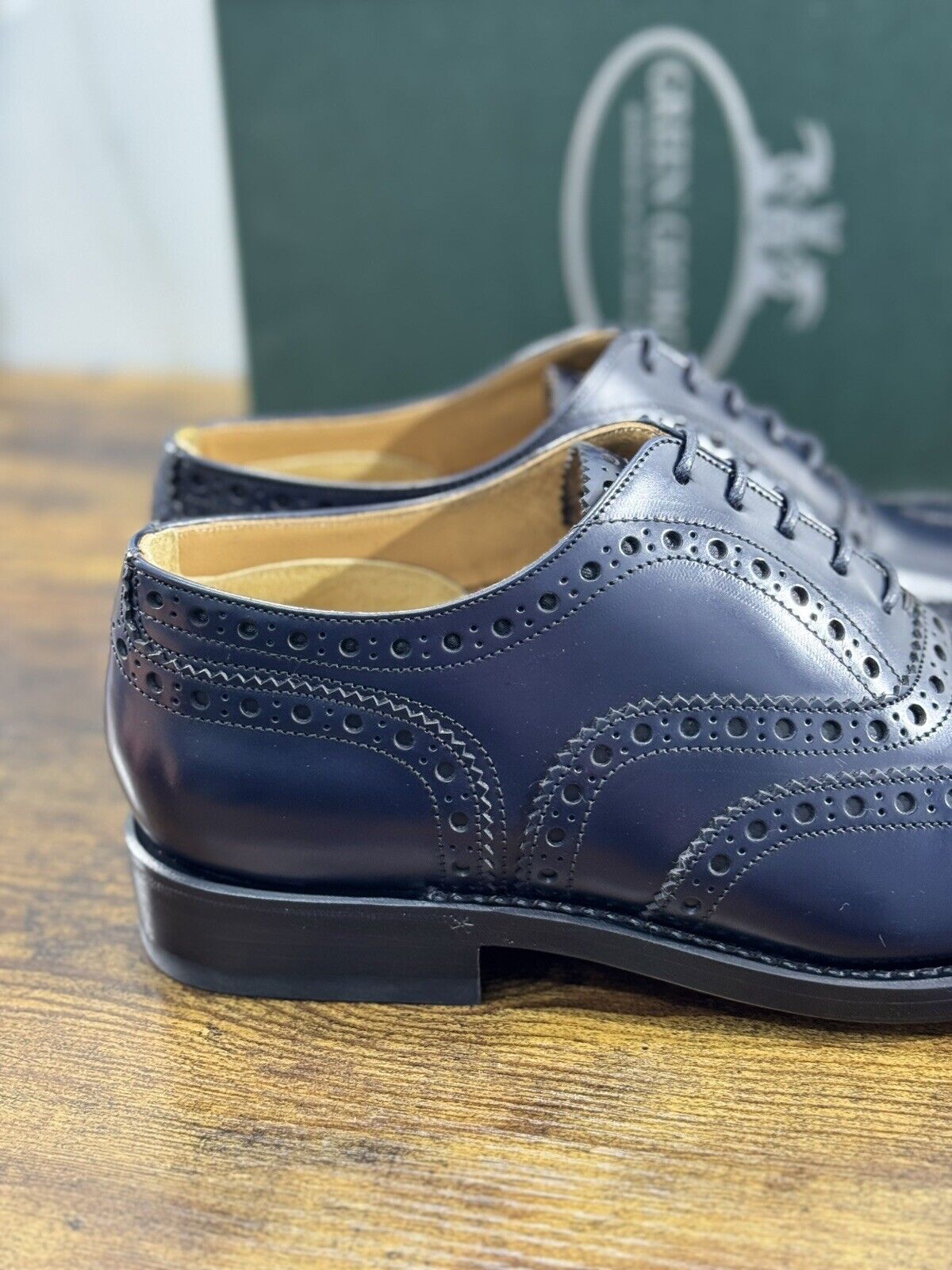 Green George derby   Brogue Blu   Pelle  luxury men  Doppio Cuoio 41