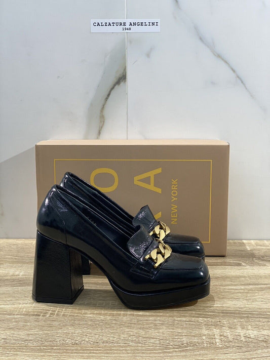 Nora New York Scarpa Donna mocassino pelle nera Con Tacco 37