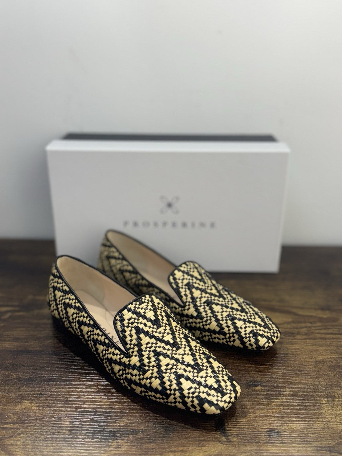 Prosperine Mocassino In Raffia Nero Beige Casual Flat Shoes Donna 39