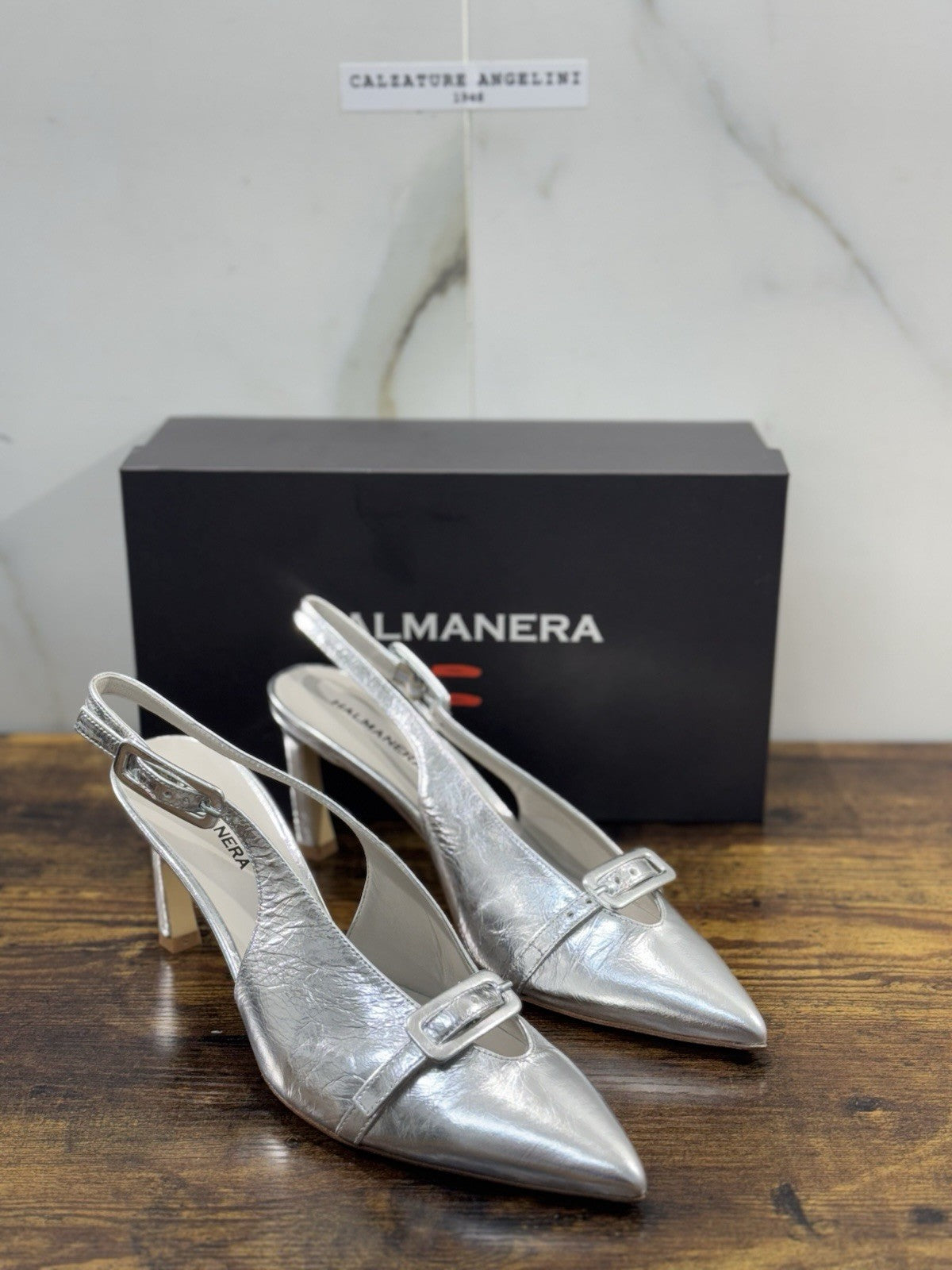 HALMANERA Sling Back Pelle Argento   Luxury Made In Italy Donna 41