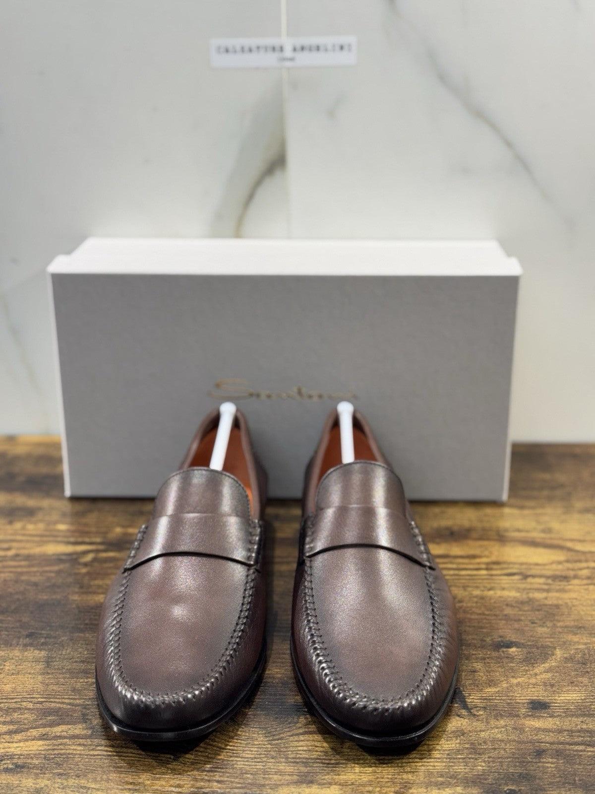 Santoni Mocassino  Flex Pelle Marrone Luxury Santoni Scarpa Uomo 45