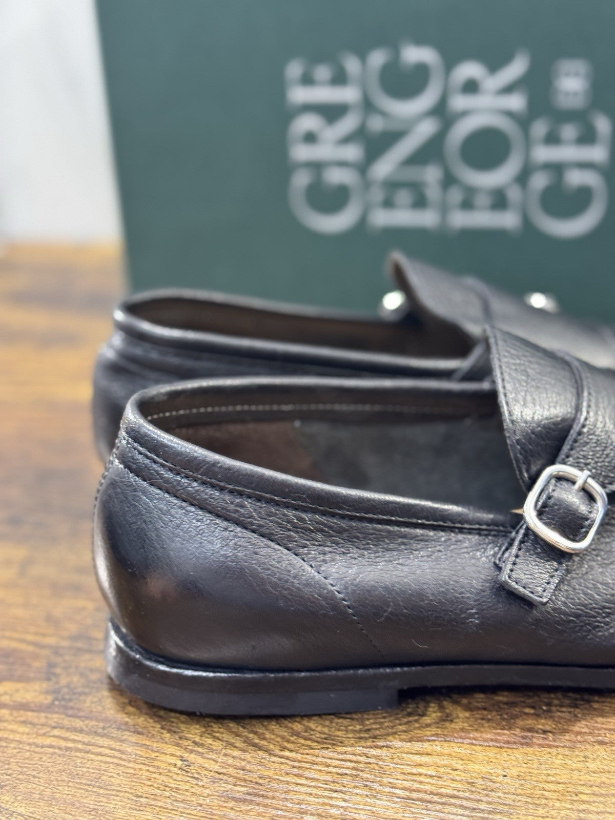 Green George Mocassino Doppia Fibbia Pelle  Cervo Nero Uomo 42.5