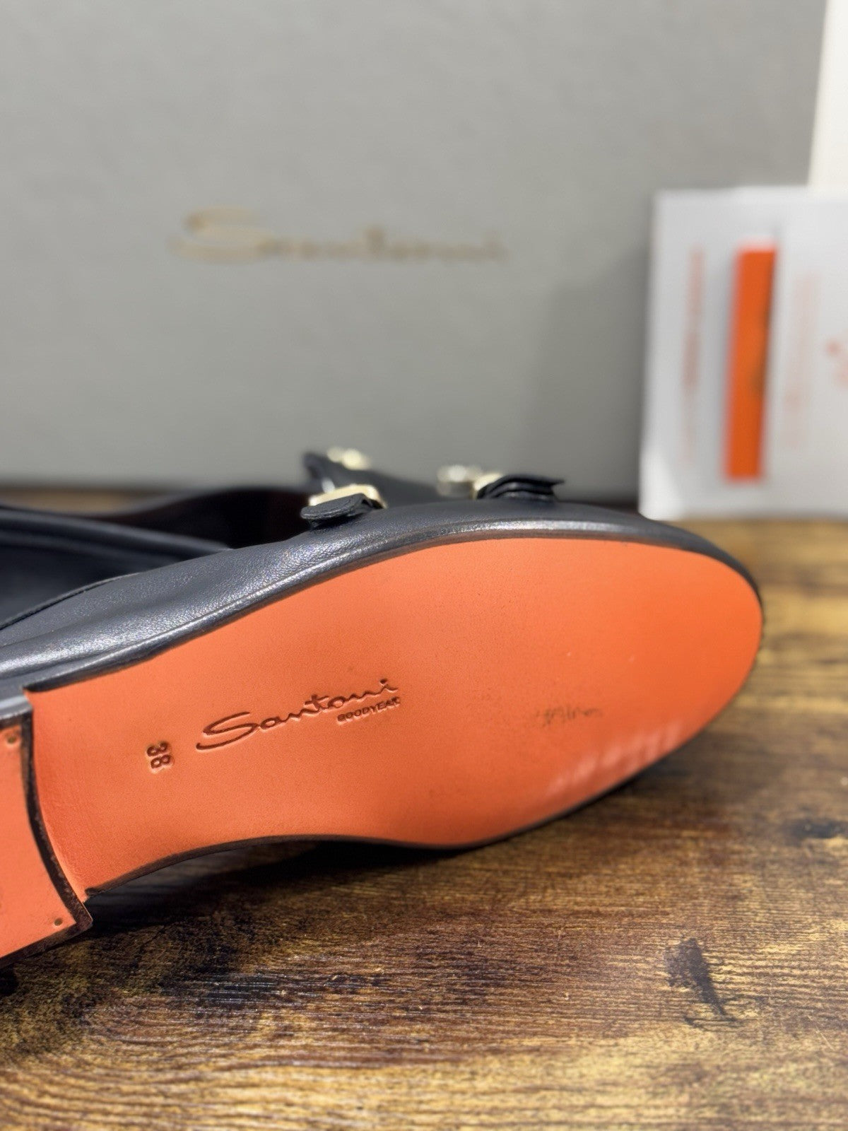 Santoni Mocassino Pelle Nera Doppia Fibbia  Luxury Santoni Goodyear  Donna 38