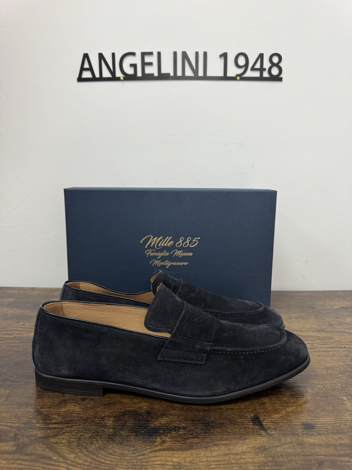 Mille 885 Mocassino Suede Blu  Made In Marche Casual Top Quality Uomo 44