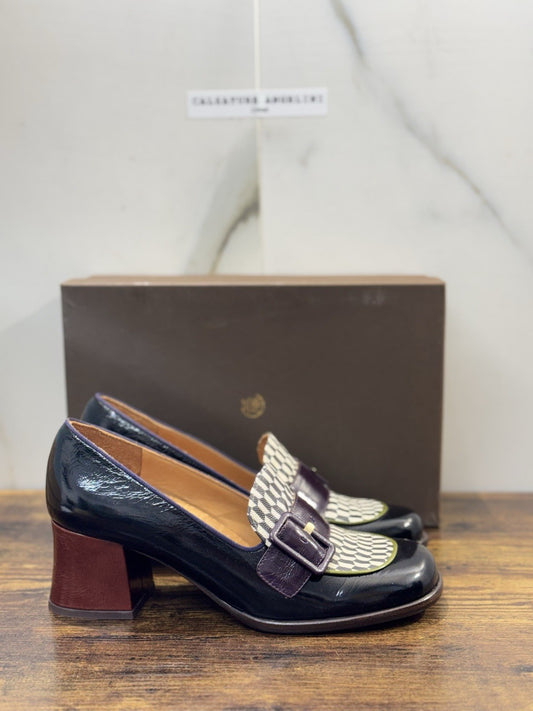 Chie Mihara Mocassino Meisin Pelle Nero Con Tacco Donna 38