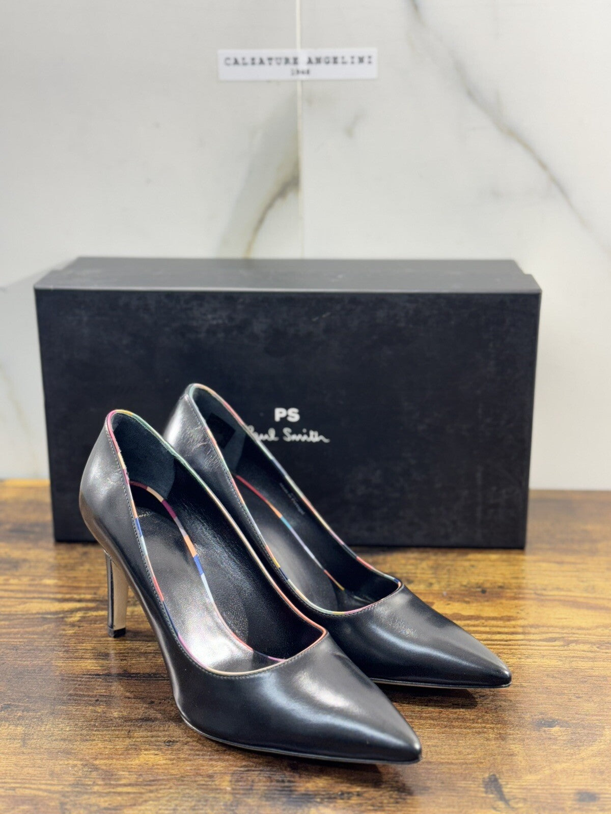 Paul Smith Decollete’ Icon Blanche In Pelle Nera Con Tacco 38.5