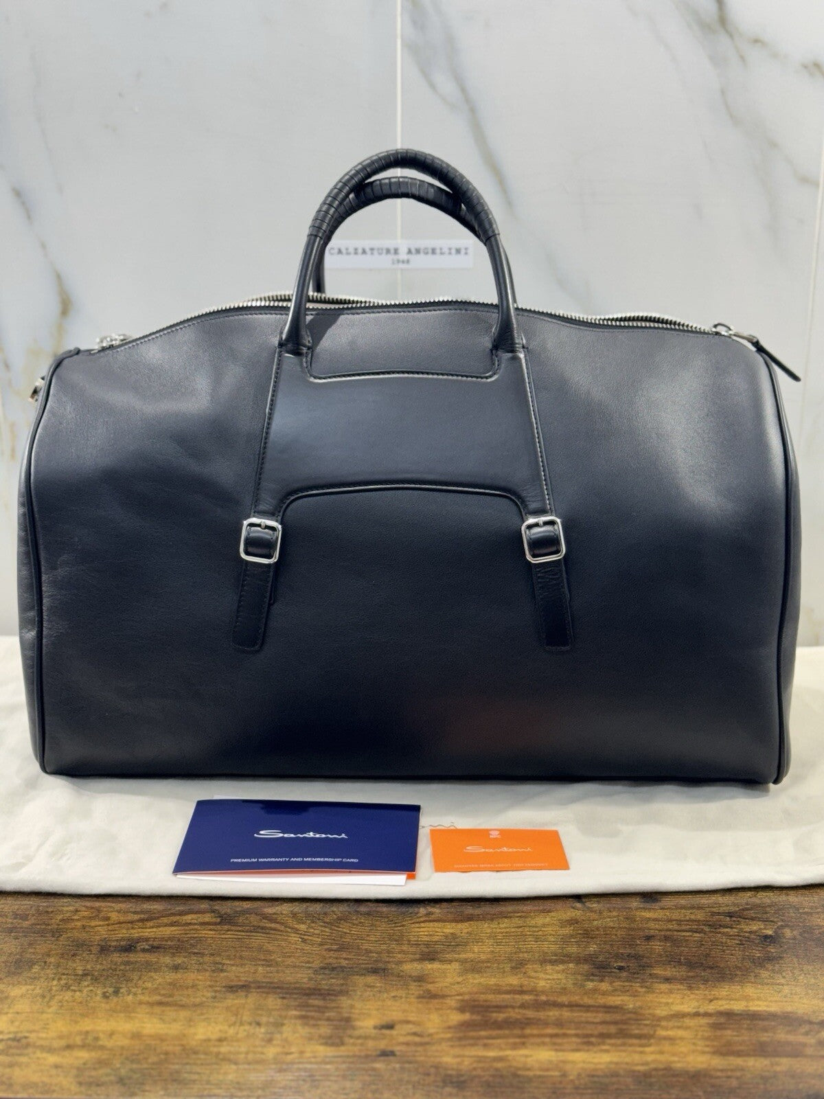Borsone Weekend Viaggio 48h Santoni Pelle Nero   Travel Bag Santoni Men Business