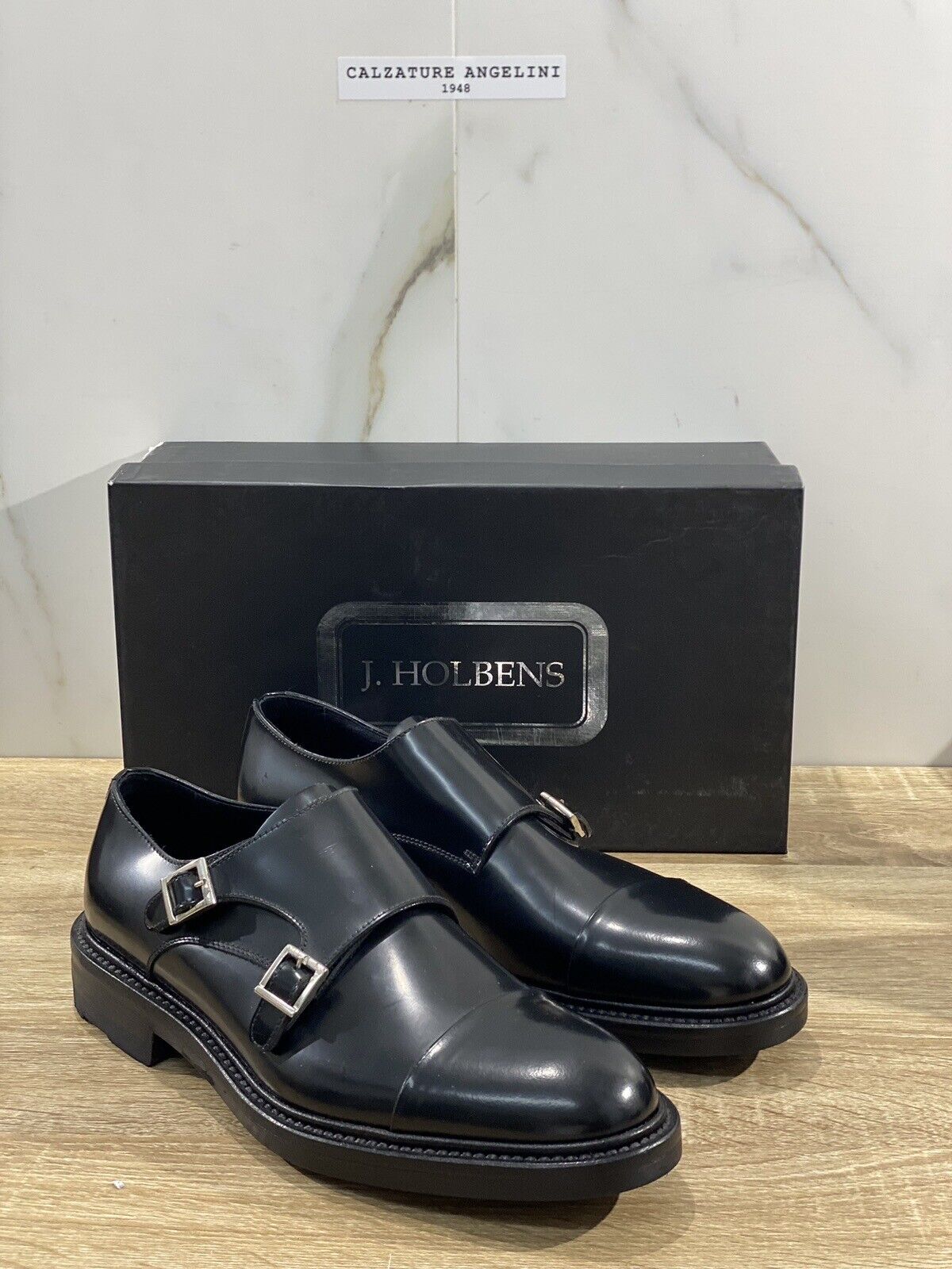 J.Holbens Double Buckle Uomo  Pelle Nera Casual Men Shoes Made In Italy 41