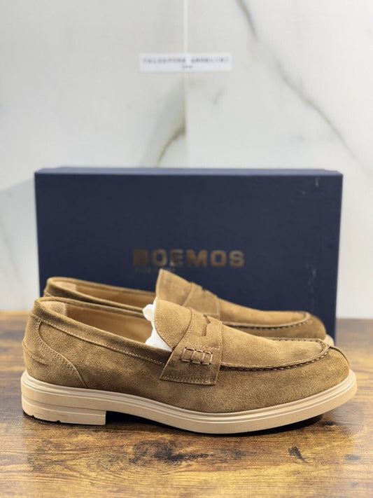 Boemos Mocassino Uomo Fondo Gomma Extra Light Suede Sigaro  Made In Italy 44